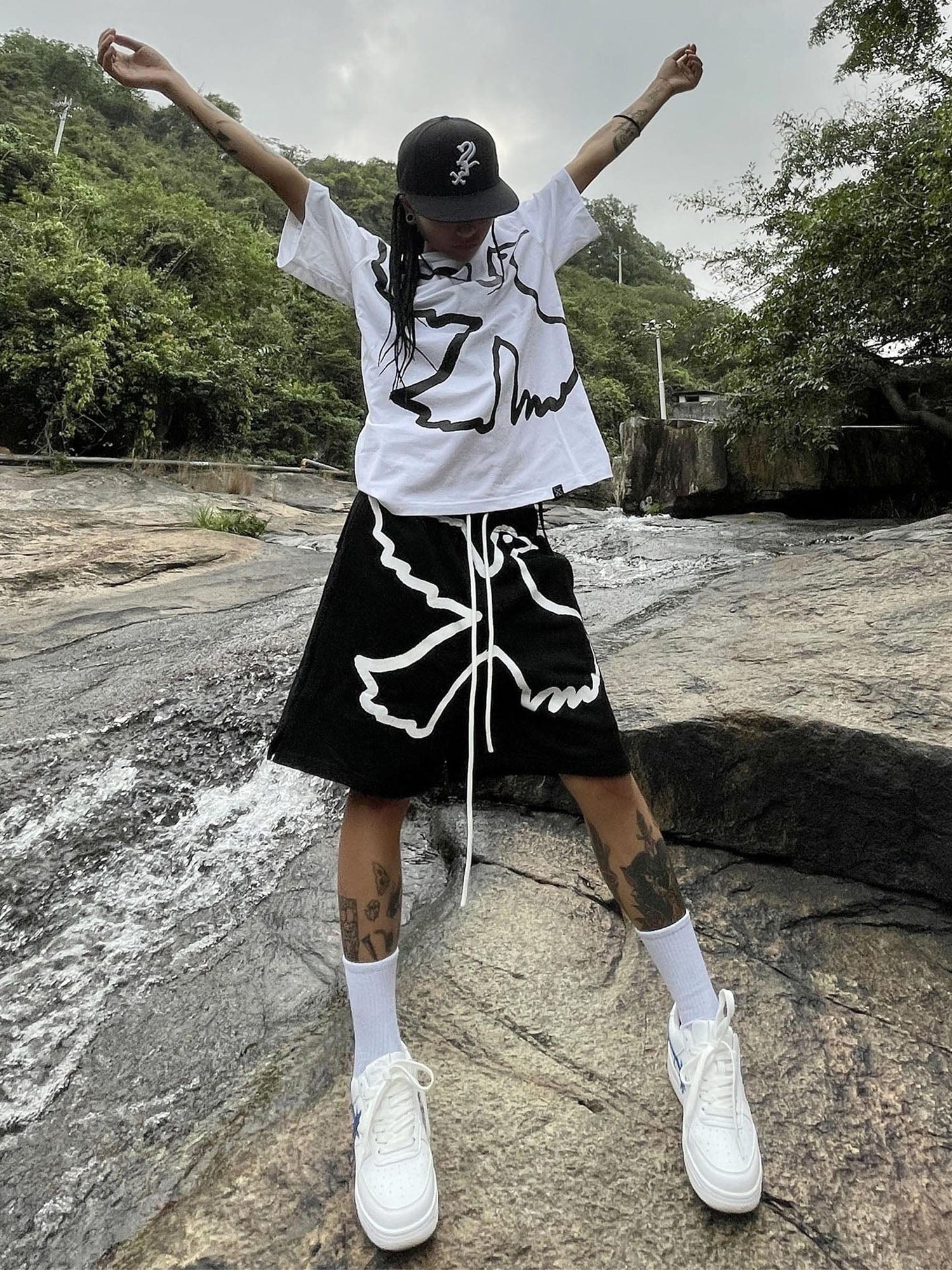 VINKID Dove Graphic Drawstring Sweat Shorts, premium urban and streetwear designers apparel on PROJECTISR.com, VINKID