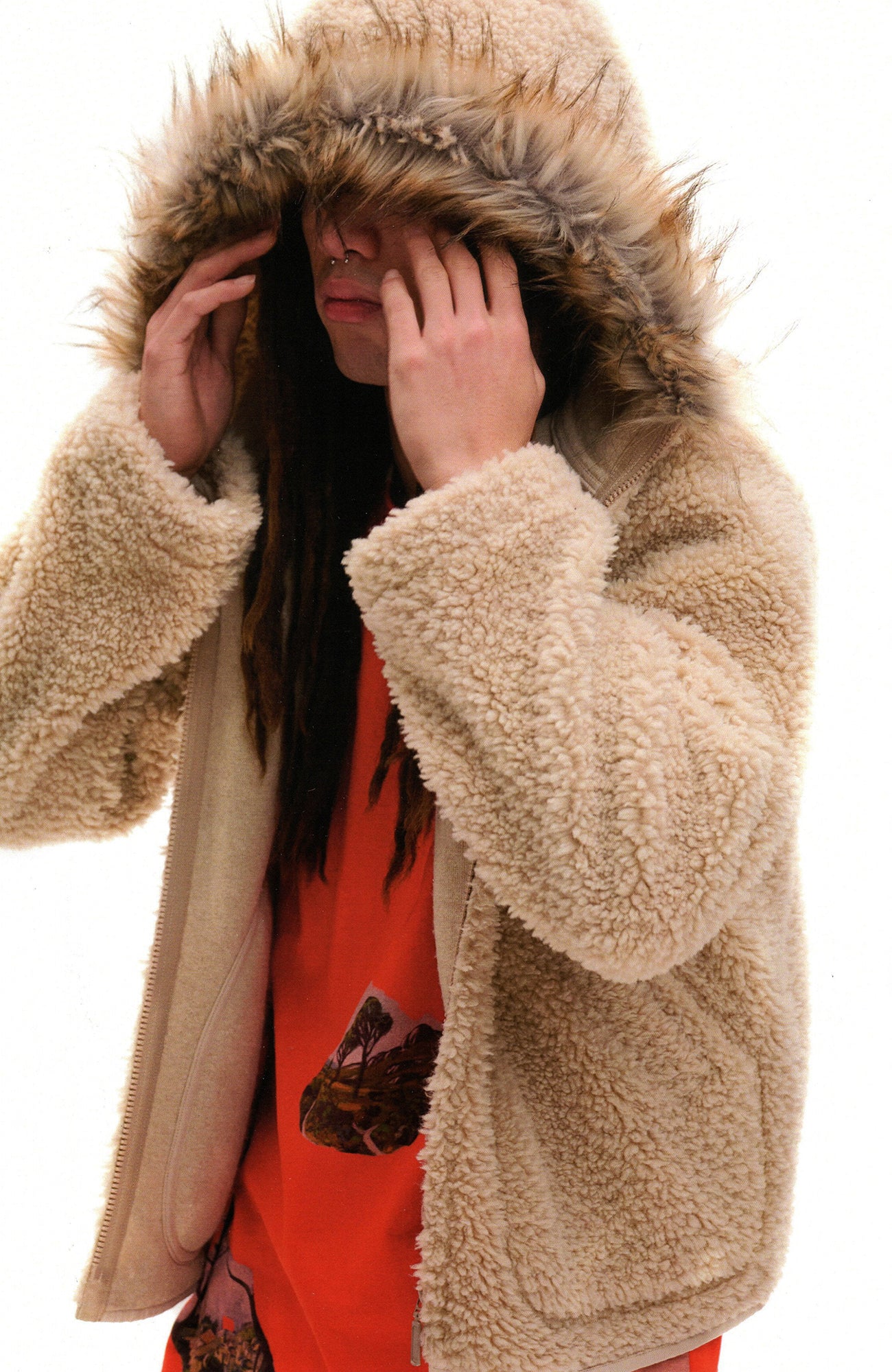 URBAN+FOREST Faux Fur Trim Sherpa Wool-Blend Hooded Jacket