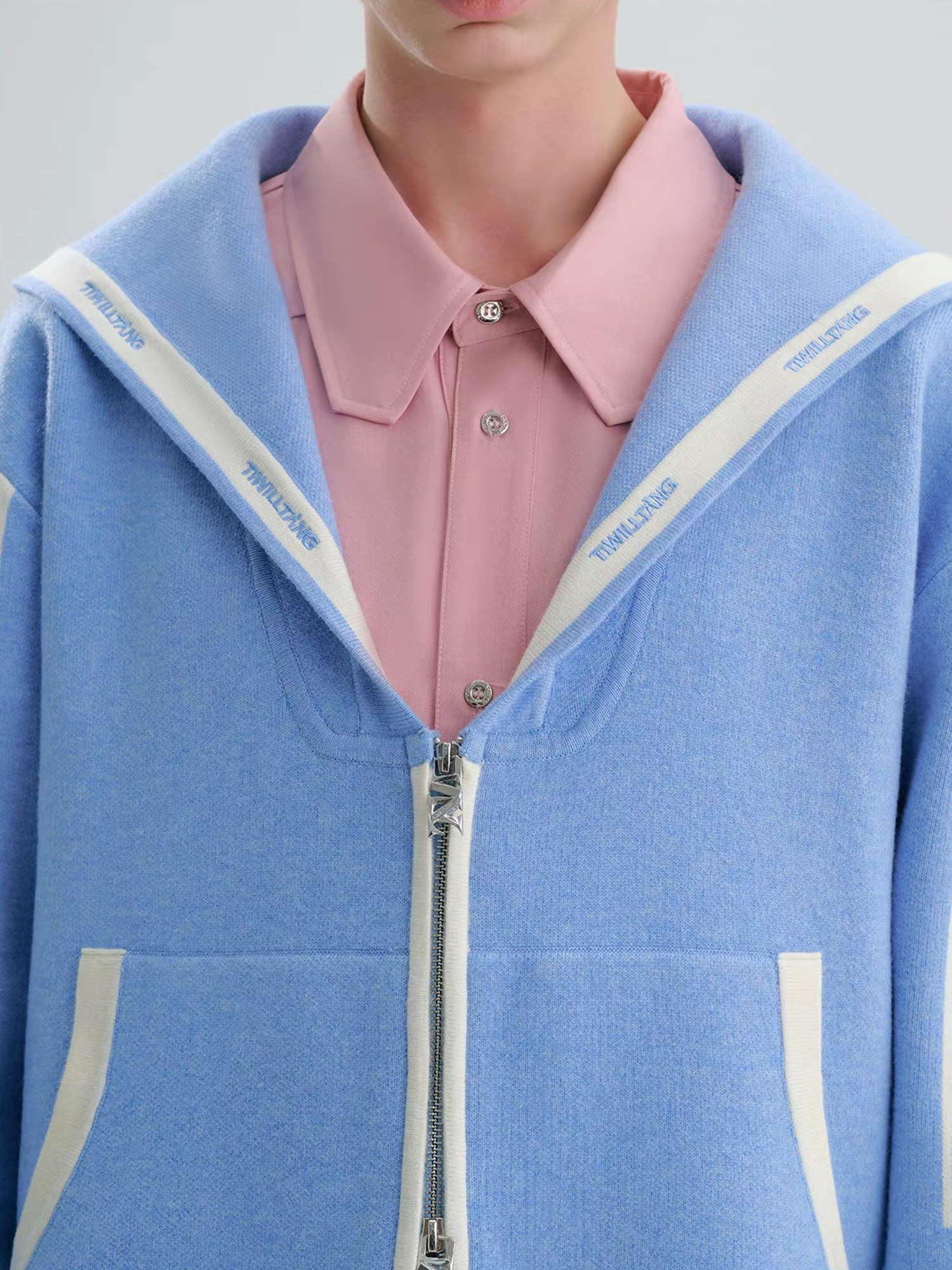 TIWILLTANG Contrast-Trim Sailor-Collar Jacket, premium urban and streetwear designers apparel on PROJECTISR.com, TIWILLTANG