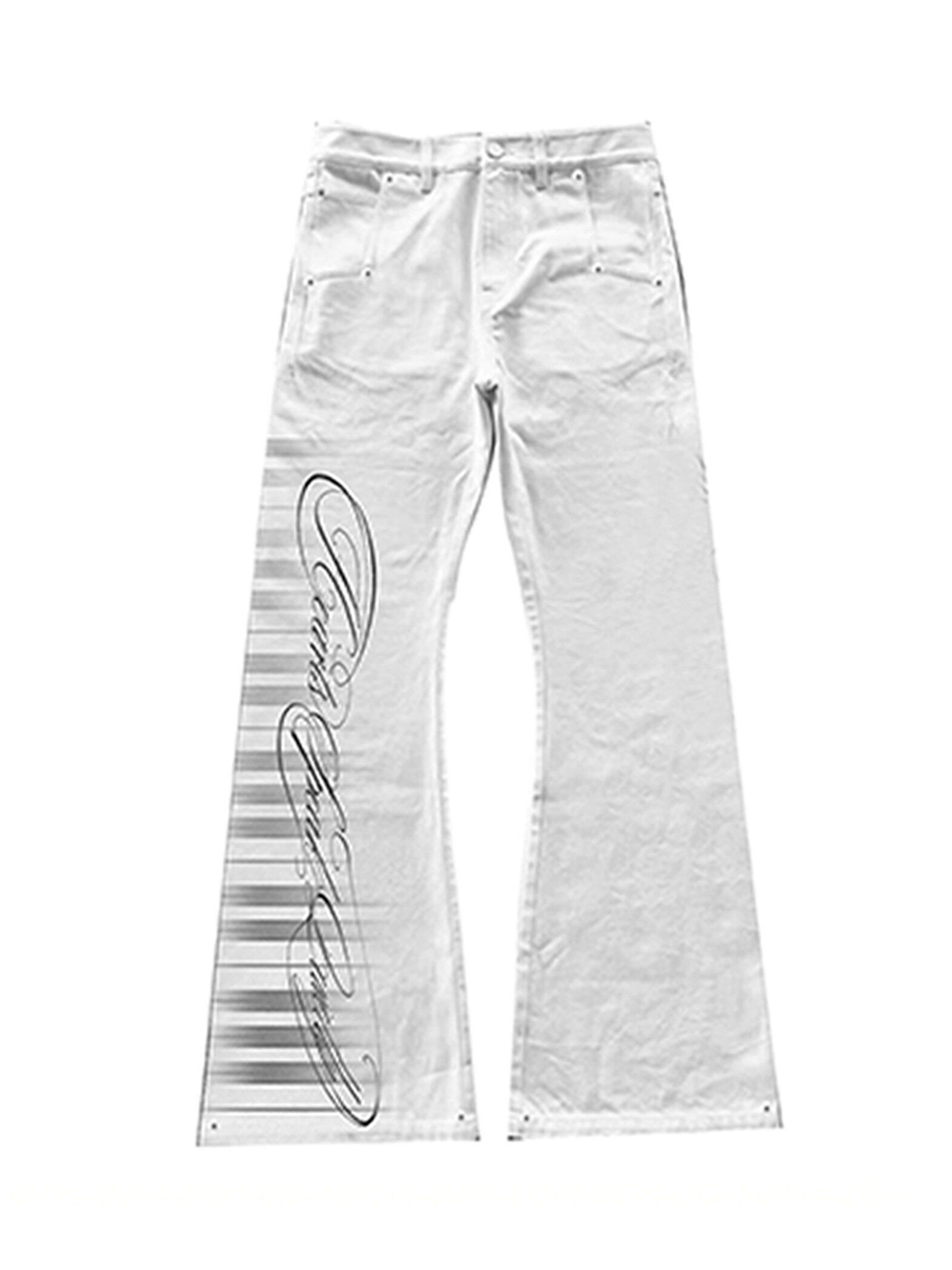 PAIKI Piano Key Script Foil Flared Jeans