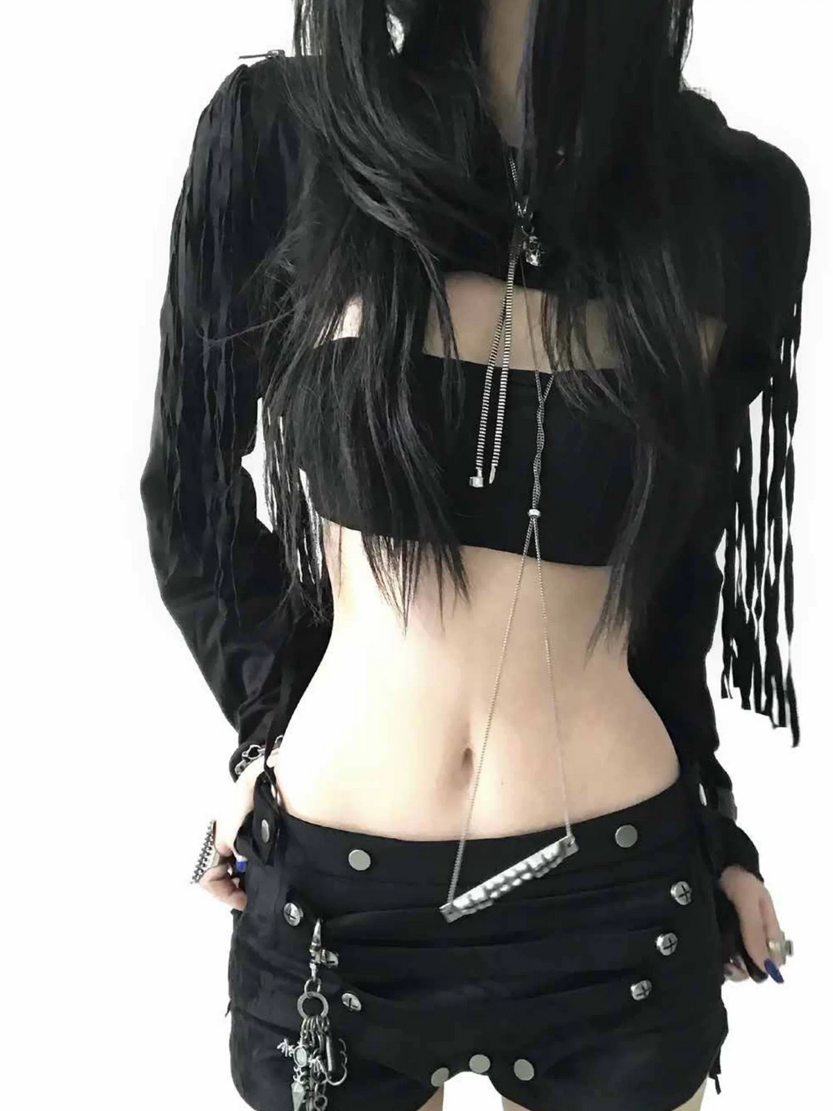 CINDER VEIN Fringed Zip-Up Suede Cropped Jacket