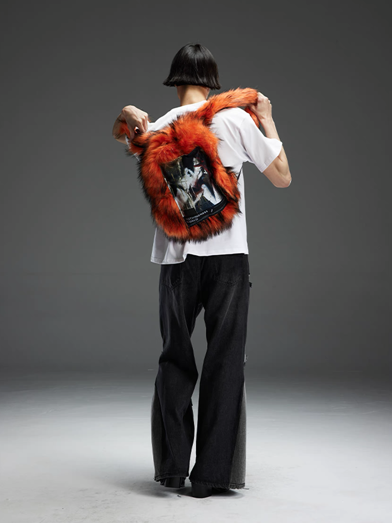 NOTHINGNESS WORLD Shaggy Faux Fur Graphic-Patch Backpack, premium urban and streetwear designers apparel on PROJECTISR.com, NOTHINGNESS WORLD