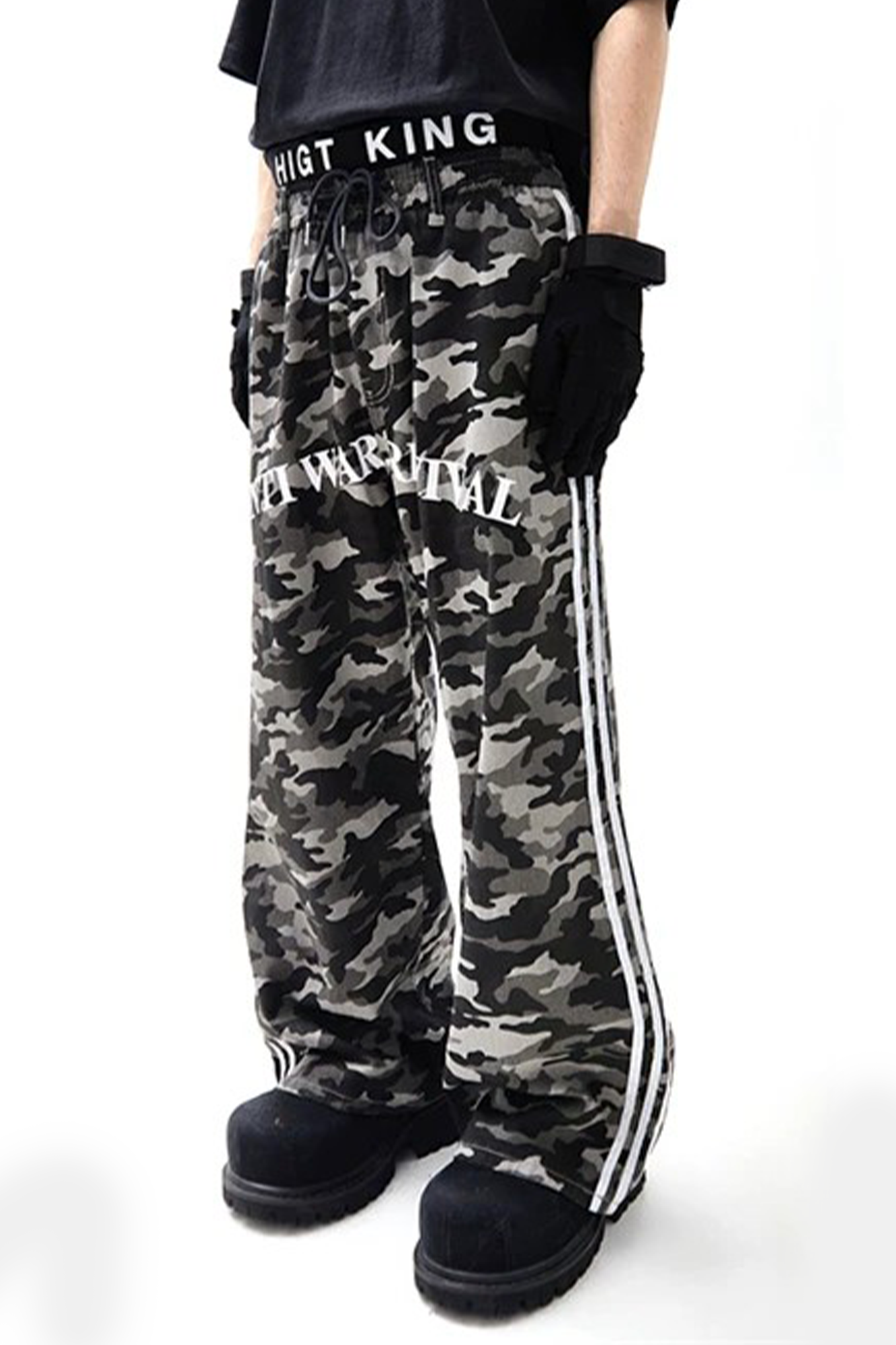 ANTI WAR REVIVAL Camo Spliced Embroidered Badge Wide-Leg Pants