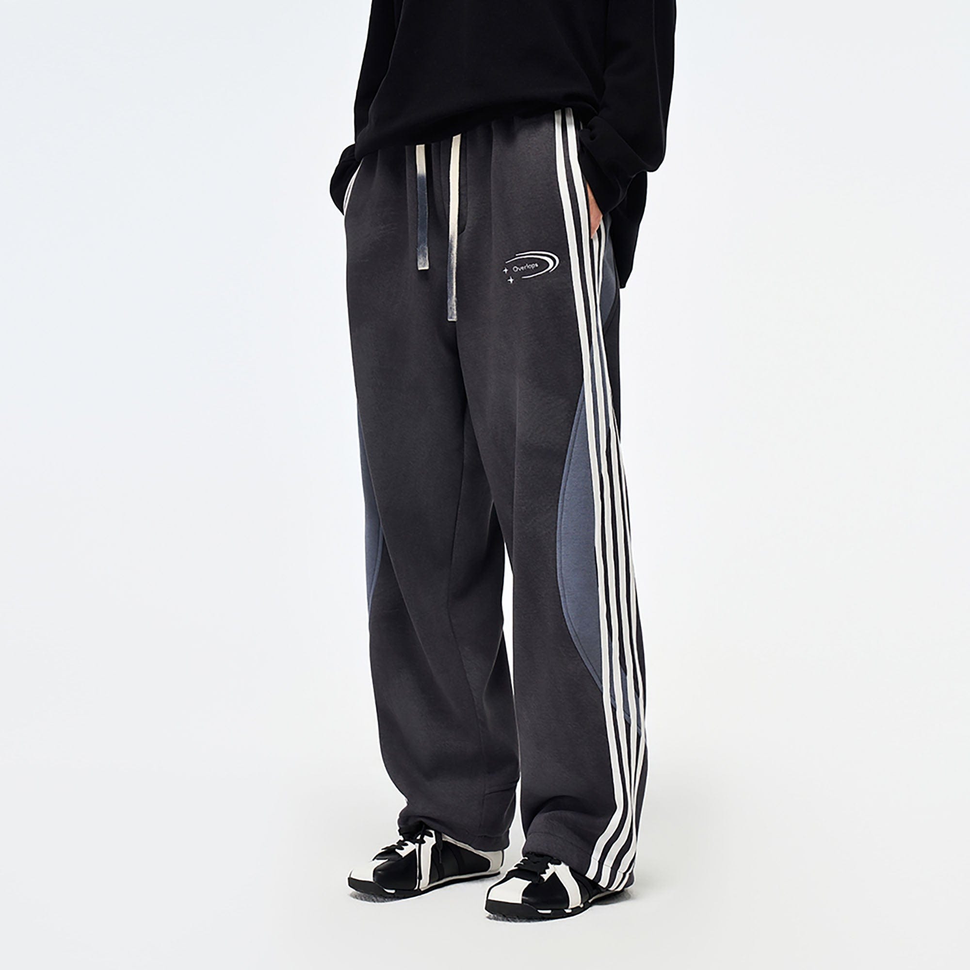 OVERLAPS Side Stripes Paneled Track Pants, premium urban and streetwear designers apparel on PROJECTISR.com, OVERLAPS