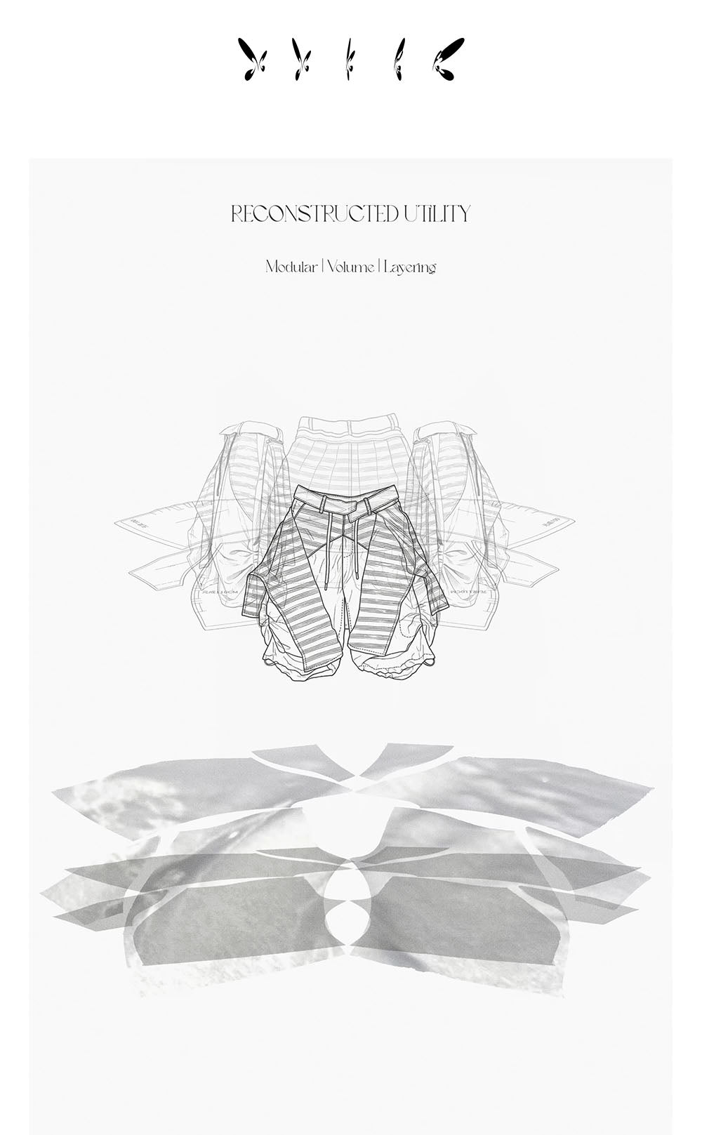 RELABEL Detachable Striped Drape Ruched Oversized Shorts Gray
