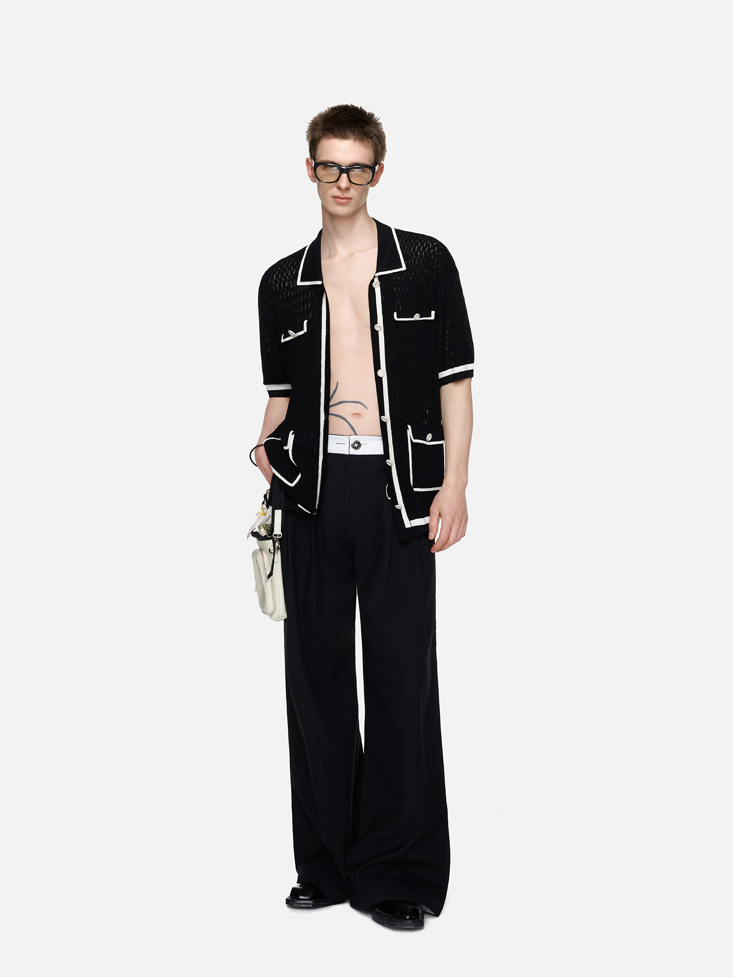 TIWILLTANG Contrast Trim Knitted Half Shirt