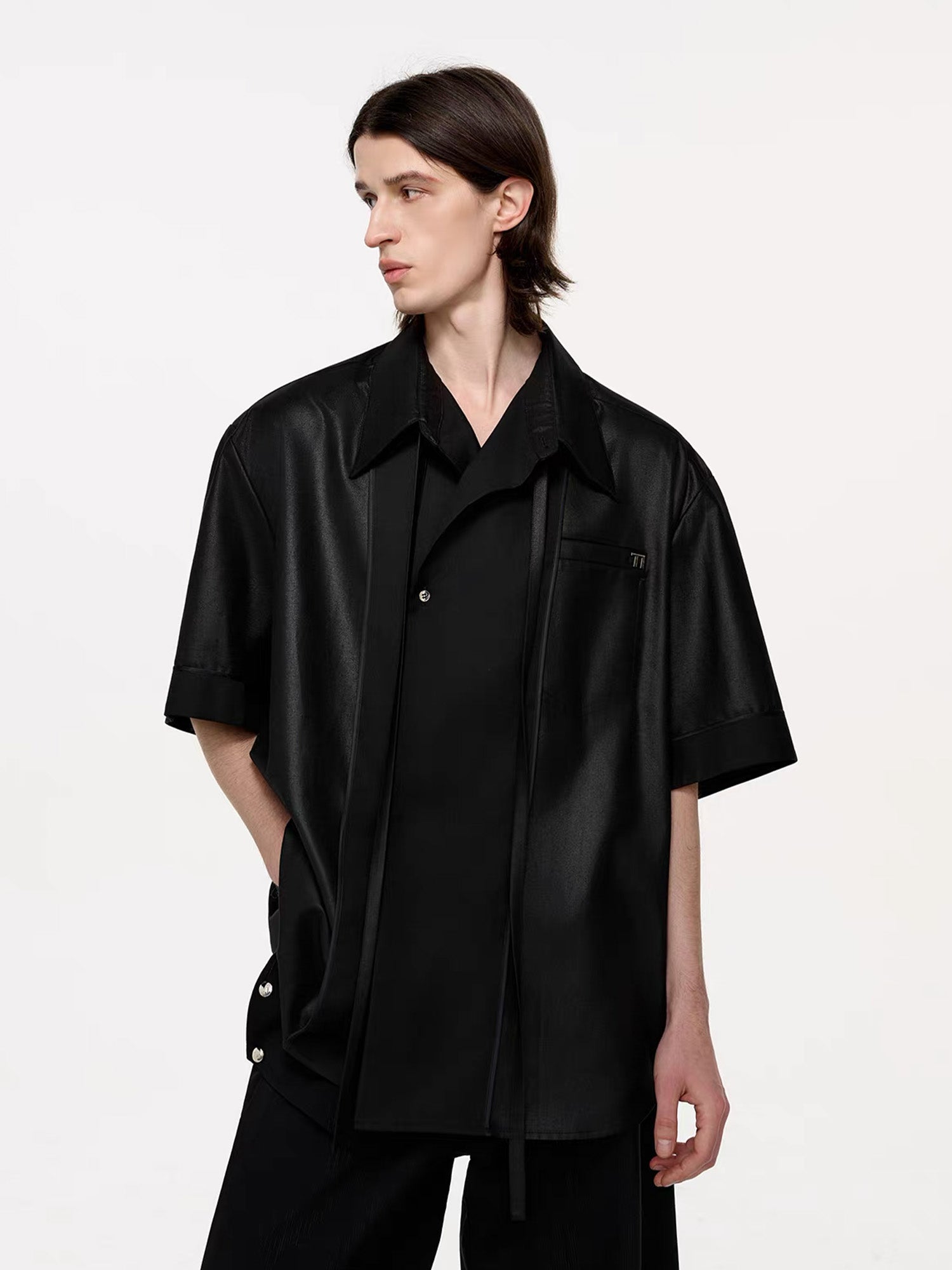 TIWILLTANG Draped Camp-Collar T Shirt, premium urban and streetwear designers apparel on PROJECTISR.com, TIWILLTANG