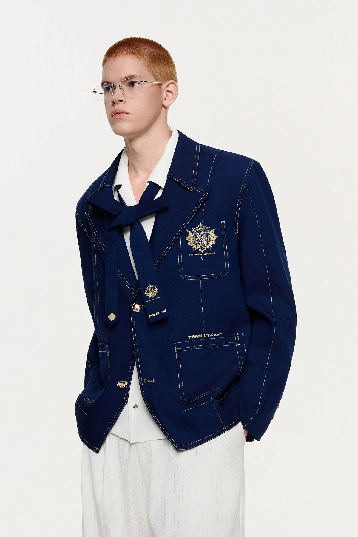 TIWILLTANG Embroidered Badge Lapel Jacket