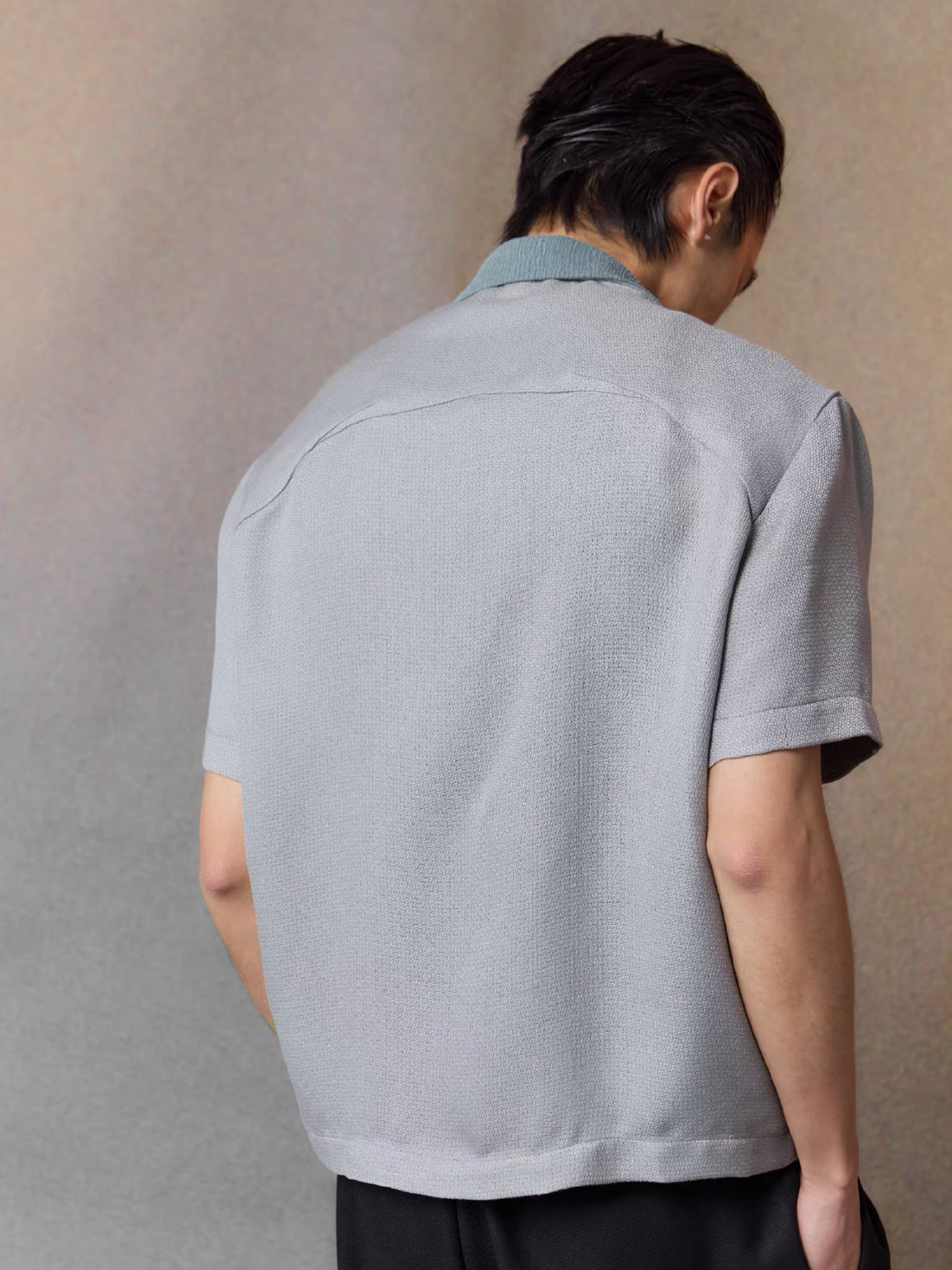ALVNG AR ANTS Asymmetrical Contrast Spliced Linen Half Shirt, premium urban and streetwear designers apparel on PROJECTISR.com, ALVNG AR ANTS