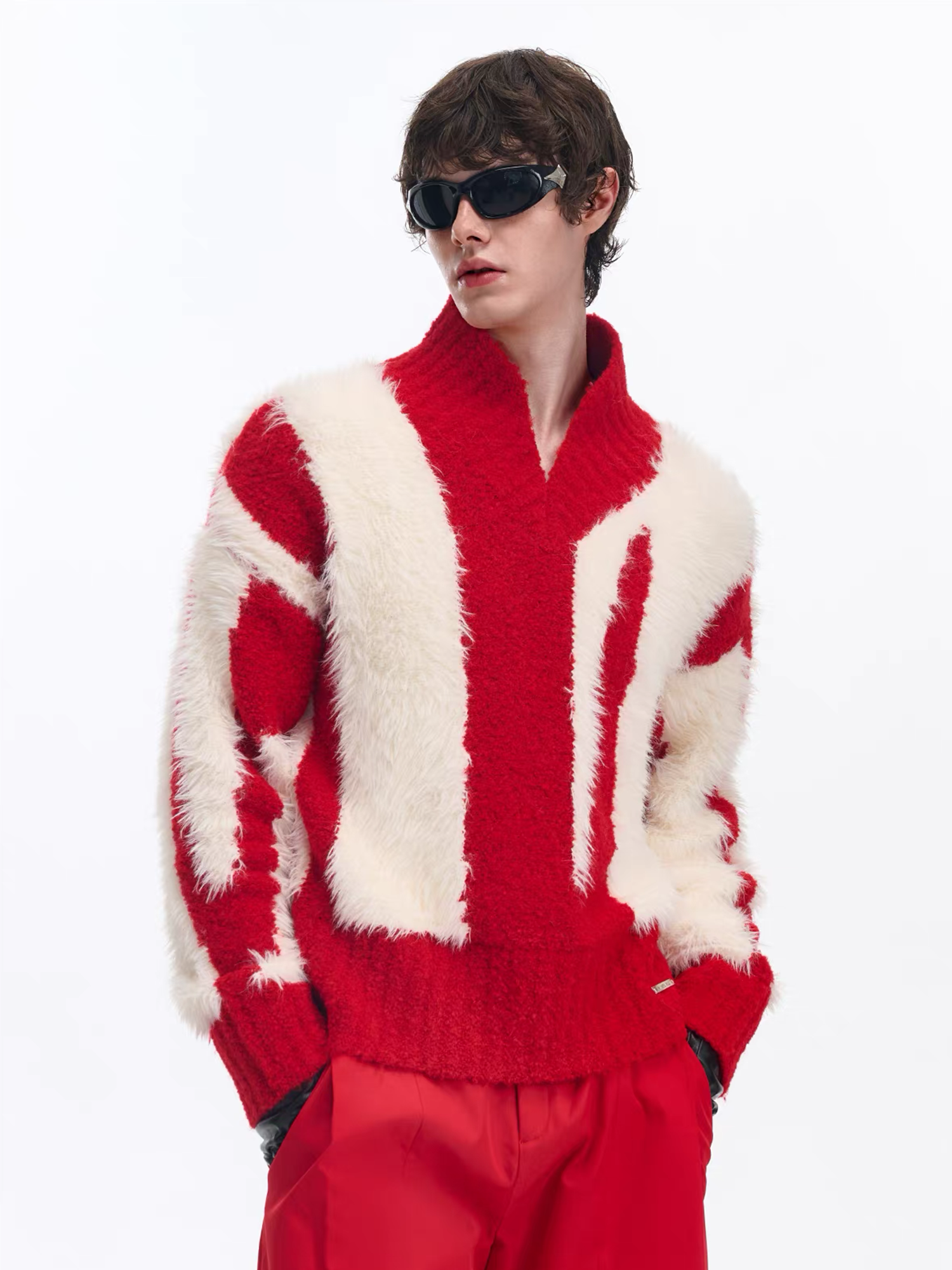 TIWILLTANG Fuzzy Faux-Mink Contrast Sweater, premium urban and streetwear designers apparel on PROJECTISR.com, TIWILLTANG