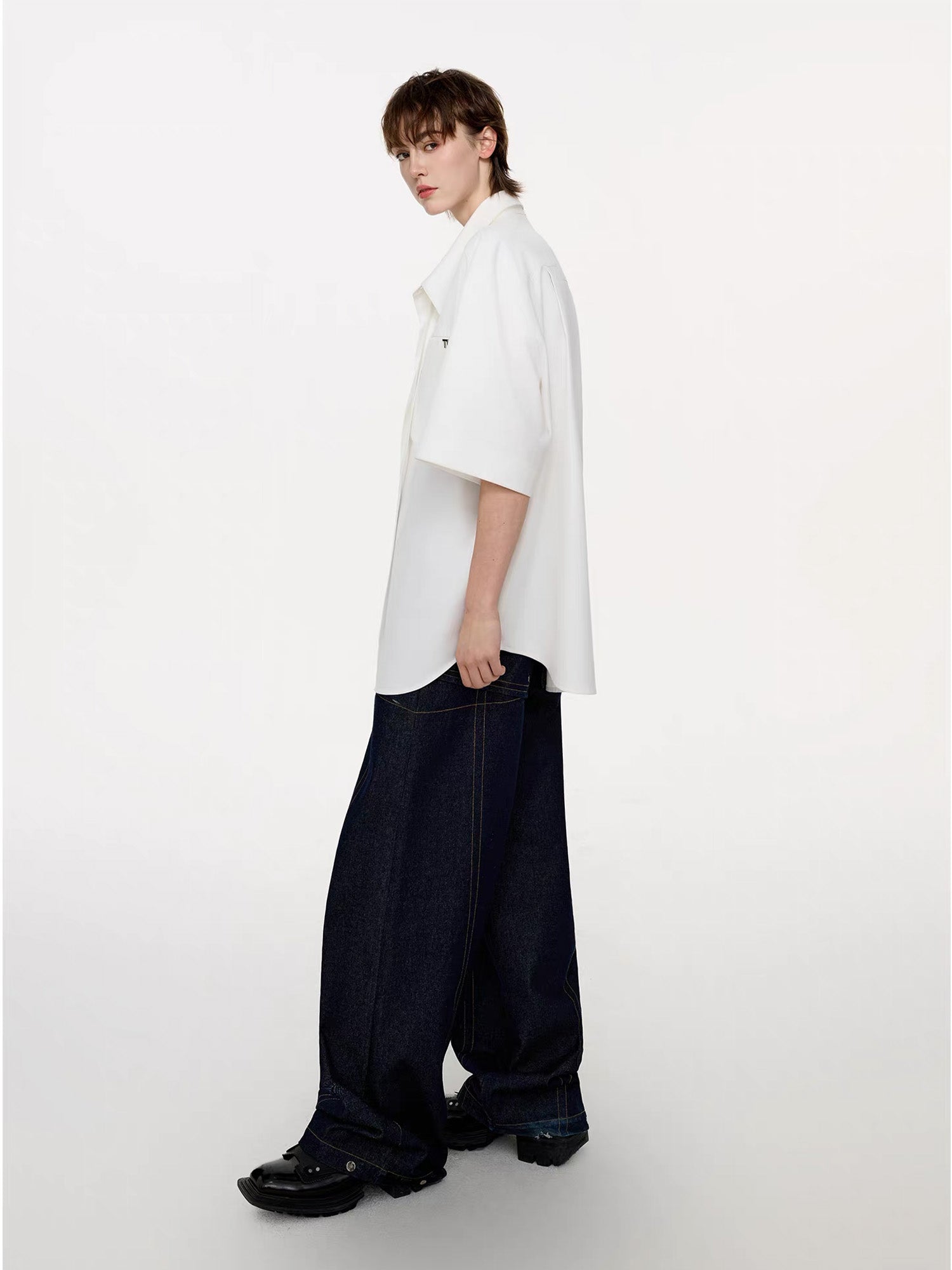 TIWILLTANG Draped Camp-Collar T Shirt, premium urban and streetwear designers apparel on PROJECTISR.com, TIWILLTANG