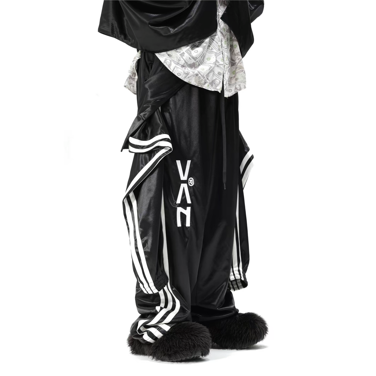 VANGUARDIA Faux One-Piece Contrast Stripe Straight-Leg Pants