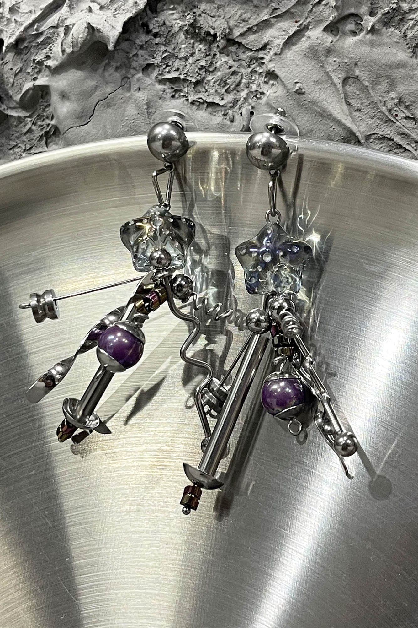 ILLUSORY Space Odyssey Industrial Drop Earrings/ Ear Clip Purple, premium urban and streetwear designers apparel on PROJECTISR.com, ILLUSORY
