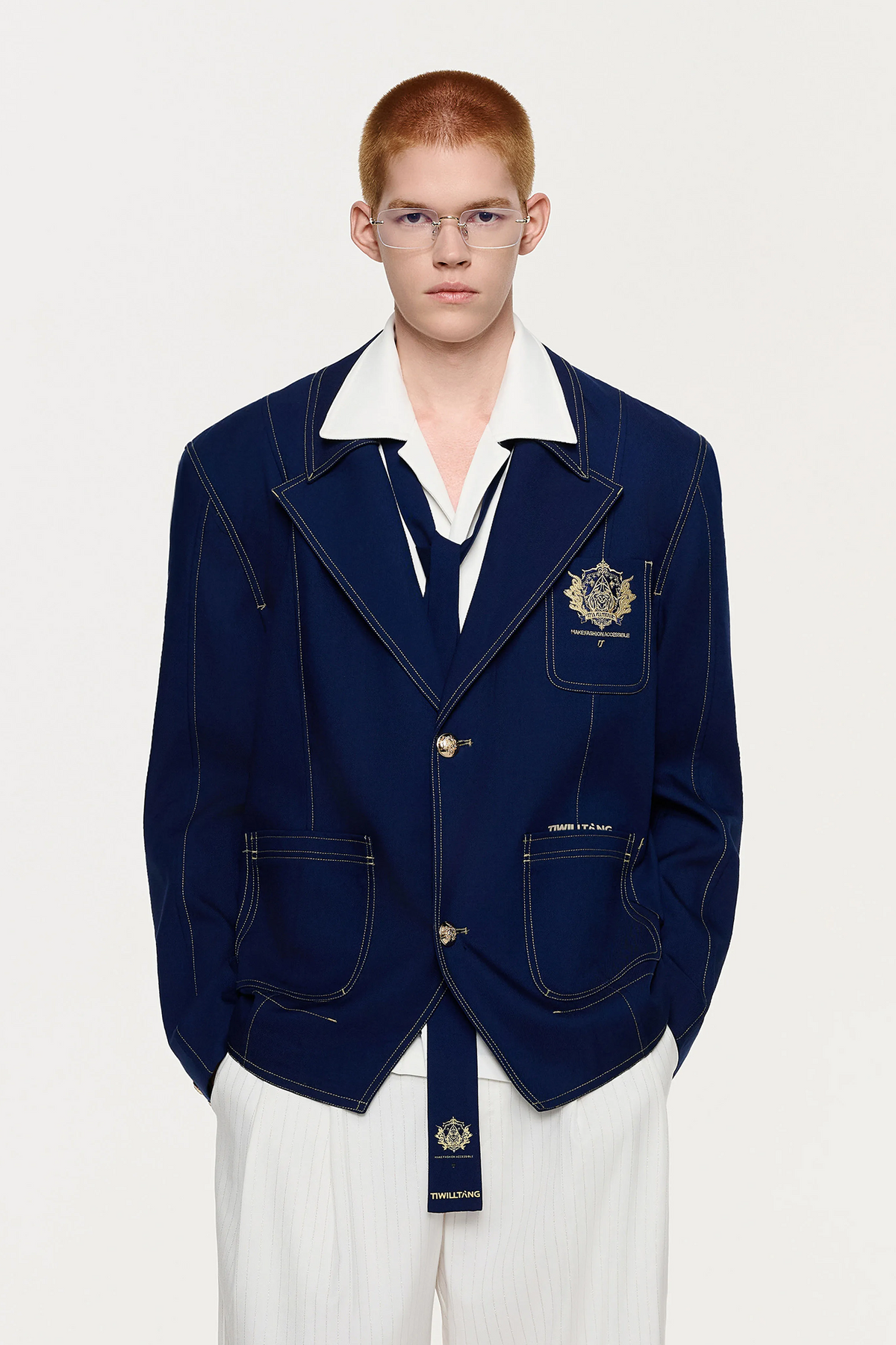 TIWILLTANG Embroidered Badge Lapel Jacket