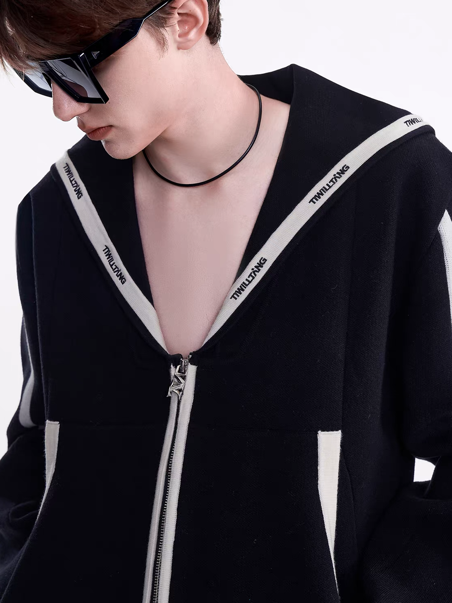 TIWILLTANG Contrast-Trim Sailor-Collar Jacket, premium urban and streetwear designers apparel on PROJECTISR.com, TIWILLTANG