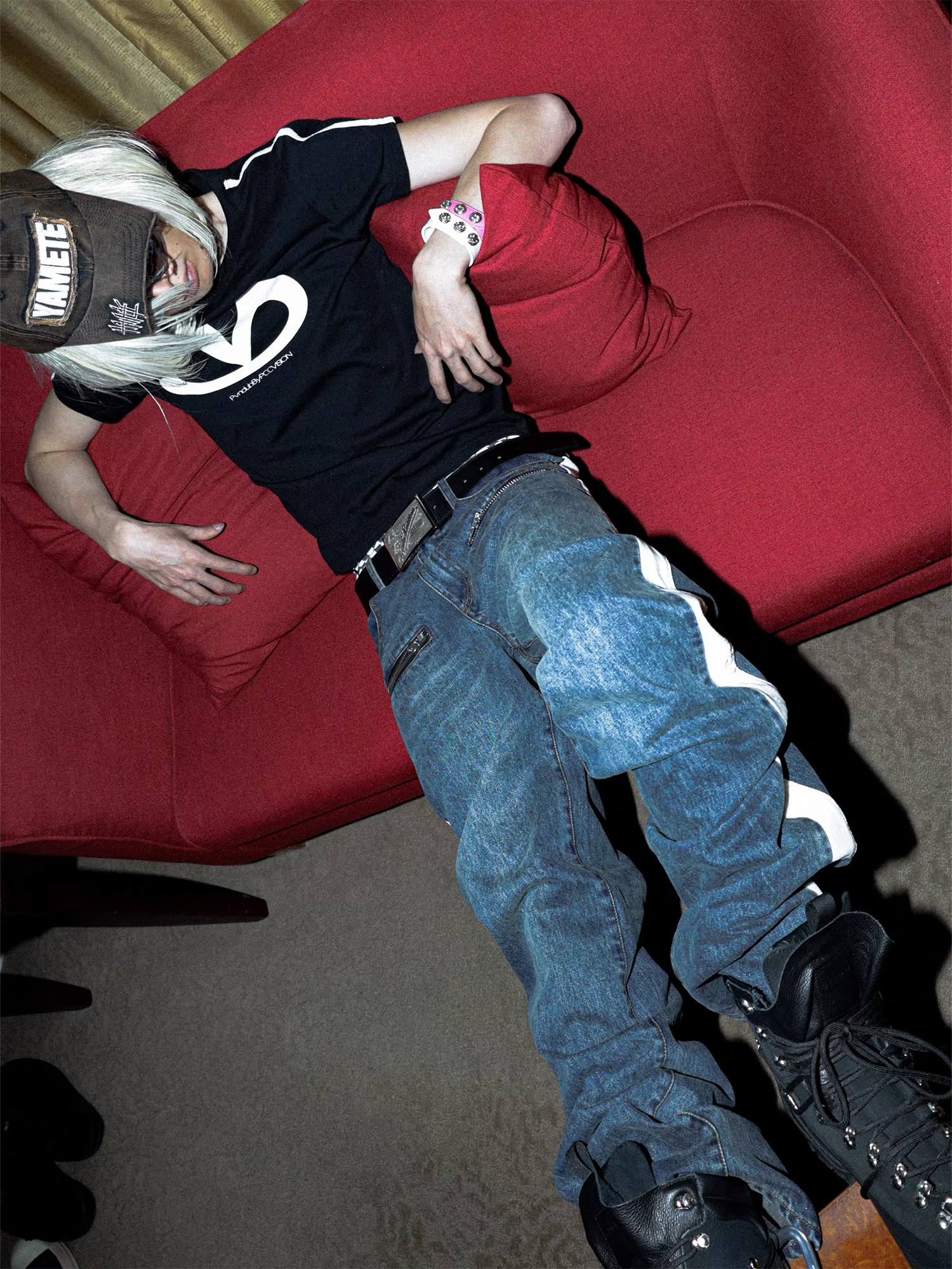 PCCVISION Contrast Side-Stripe Washed Jeans, premium urban and streetwear designers apparel on PROJECTISR.com, PCCVISION