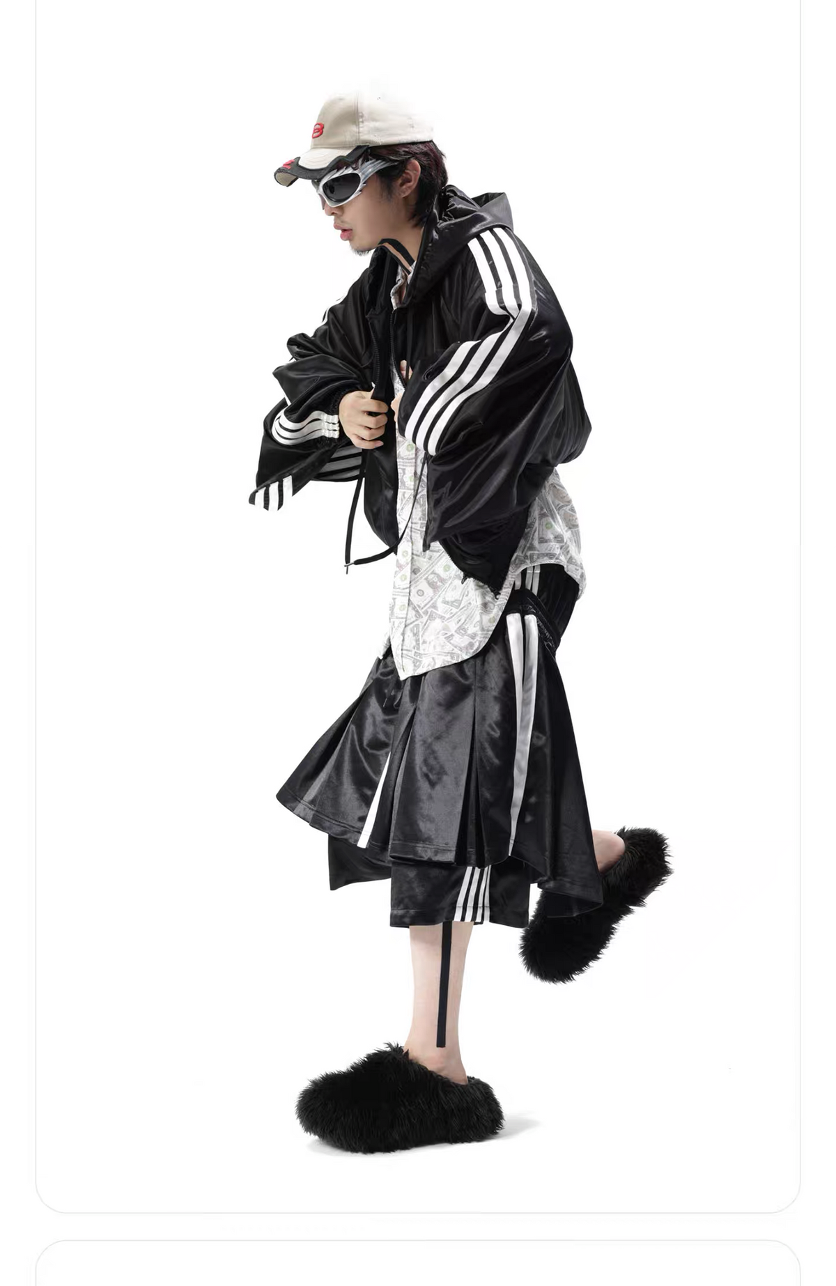 VANGUARDIA Striped Drop-Shoulder Hooded Jacket