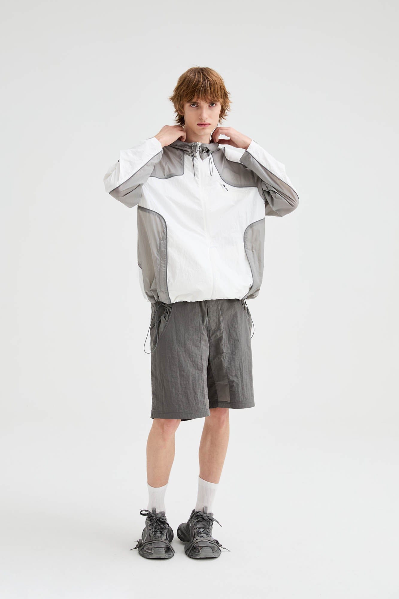 ORGANIC EMOTION Spliced Drawstring UV Protection Light Jacket, premium urban and streetwear designers apparel on PROJECTISR.com, ORGANIC EMOTION
