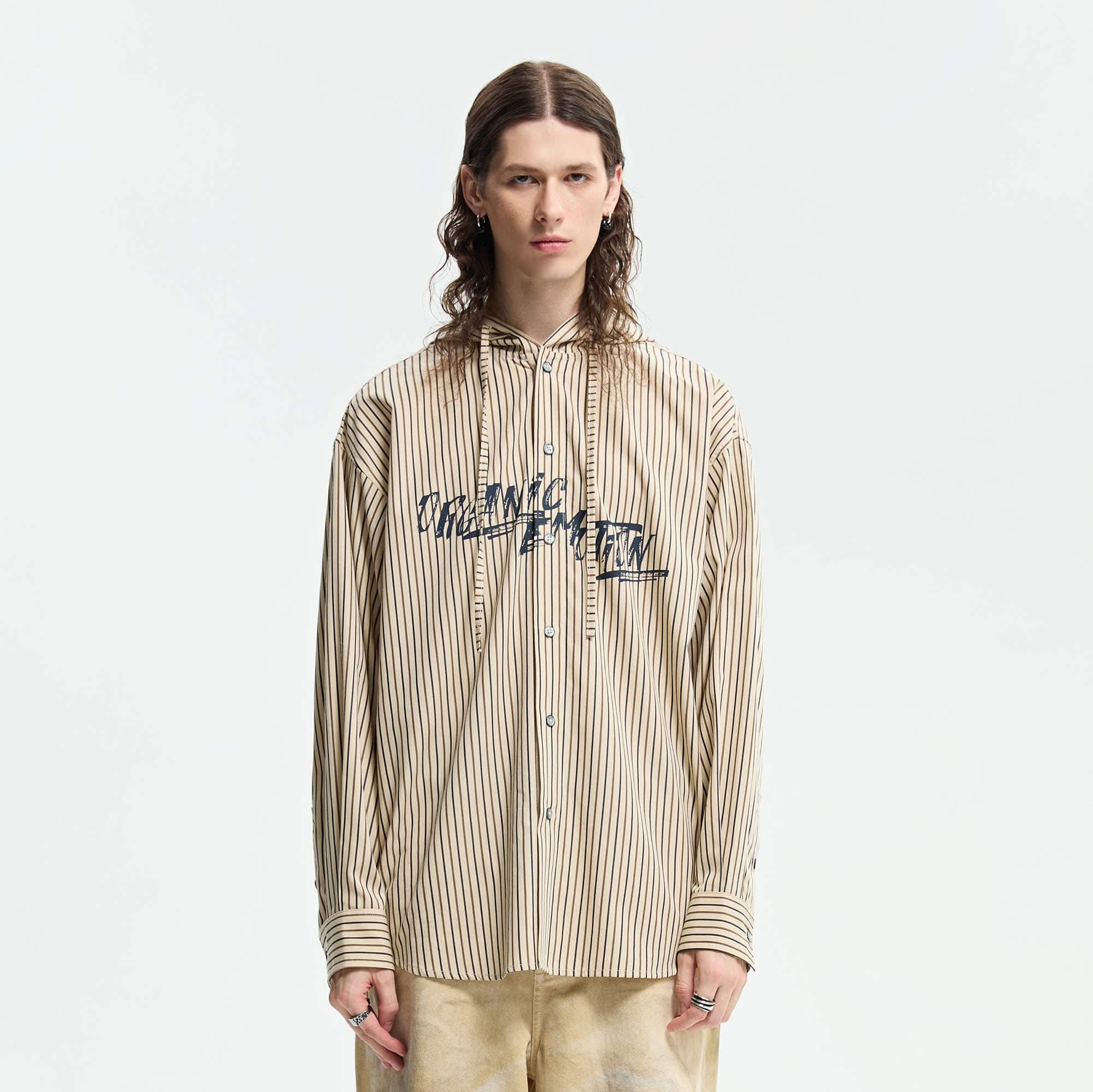 ORGANIC EMOTION Striped Drawstring Hooded Shirt, premium urban and streetwear designers apparel on PROJECTISR.com, ORGANIC EMOTION