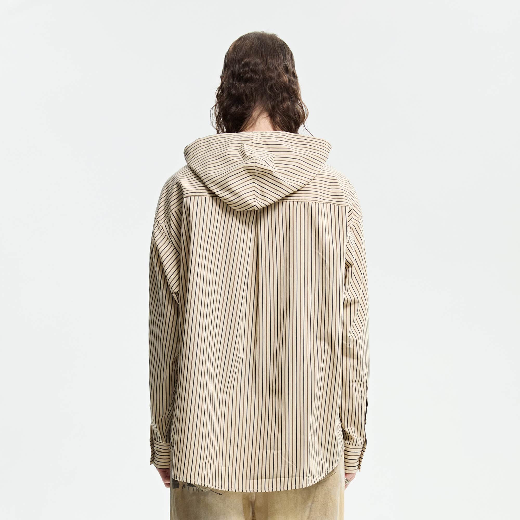 ORGANIC EMOTION Striped Drawstring Hooded Shirt, premium urban and streetwear designers apparel on PROJECTISR.com, ORGANIC EMOTION