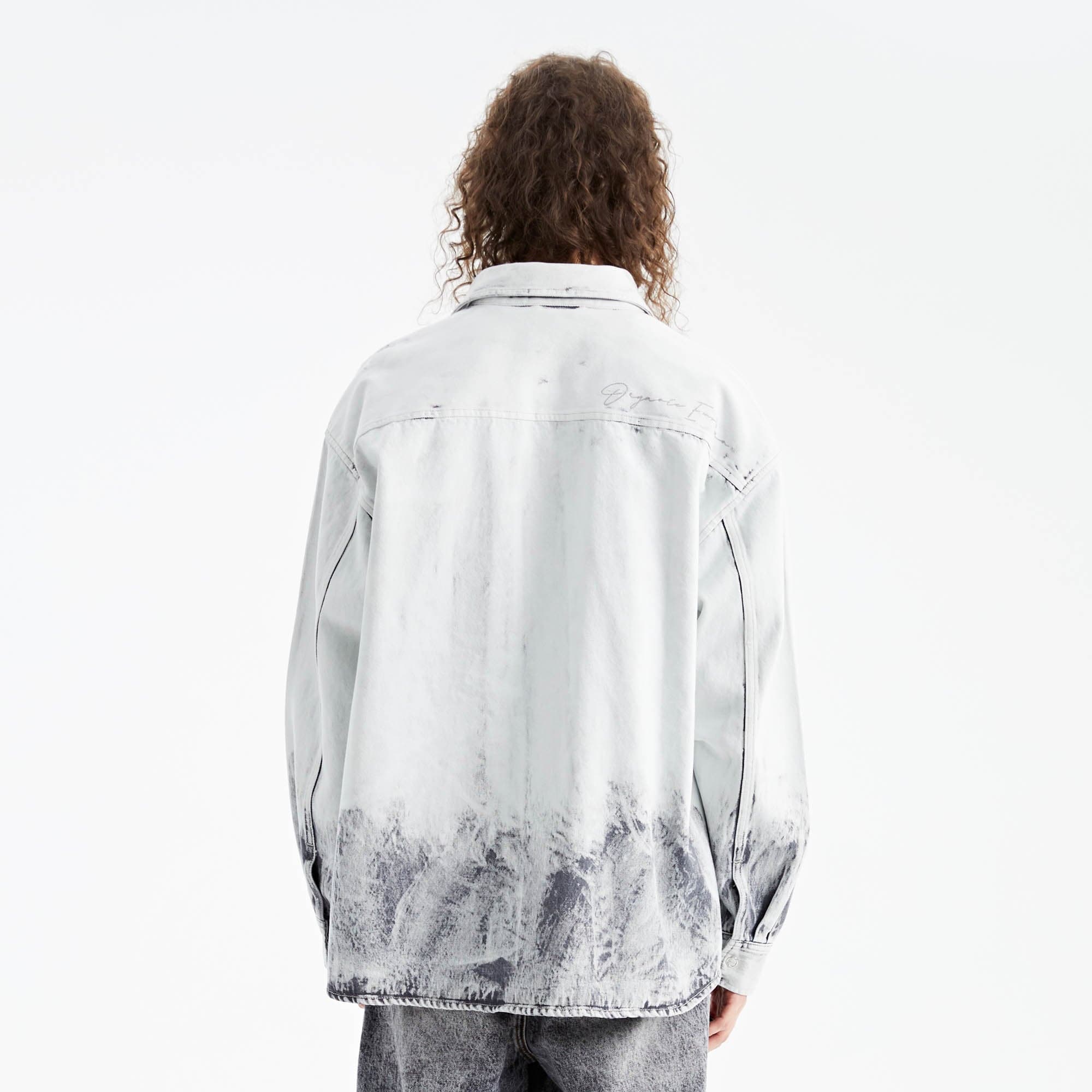 ORGANIC EMOTION Distressed Snow Mountain Tie-Dye Denim Shirt, premium urban and streetwear designers apparel on PROJECTISR.com, ORGANIC EMOTION