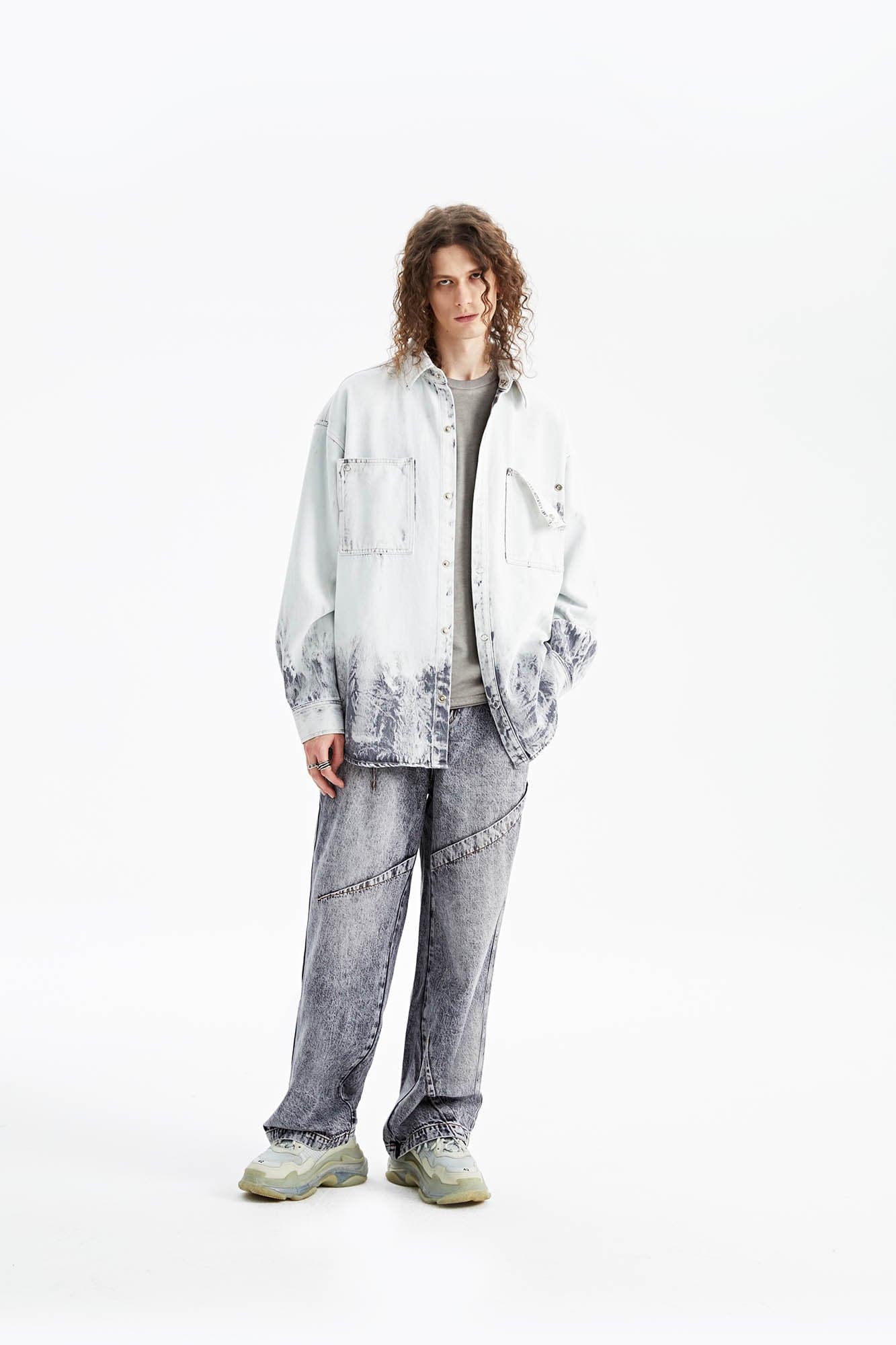 ORGANIC EMOTION Distressed Snow Mountain Tie-Dye Denim Shirt, premium urban and streetwear designers apparel on PROJECTISR.com, ORGANIC EMOTION