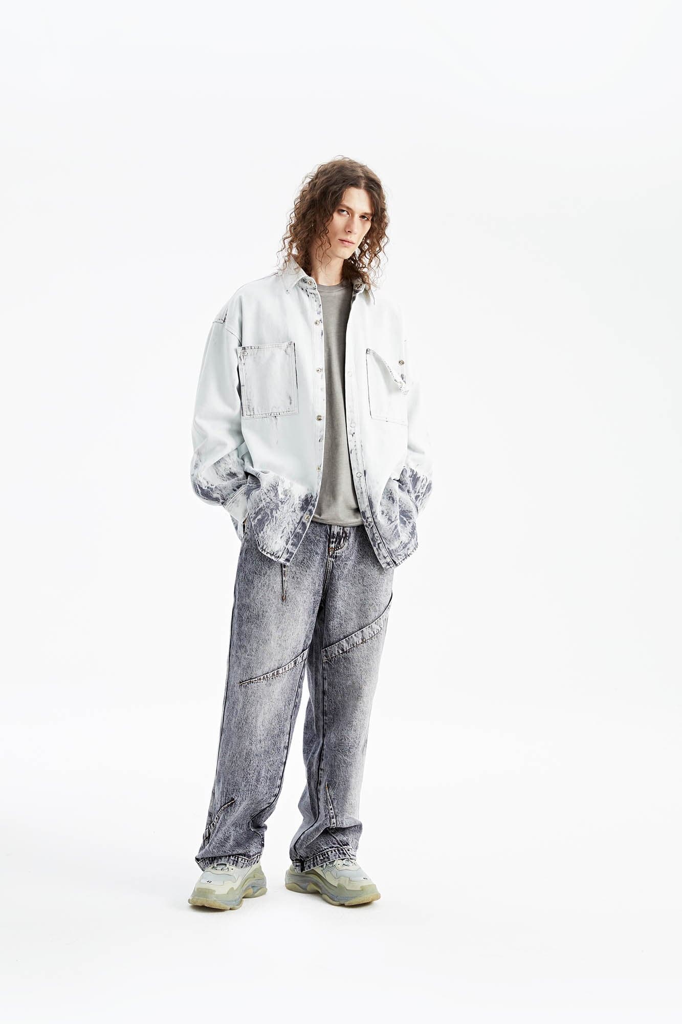 ORGANIC EMOTION Distressed Snow Mountain Tie-Dye Denim Shirt, premium urban and streetwear designers apparel on PROJECTISR.com, ORGANIC EMOTION