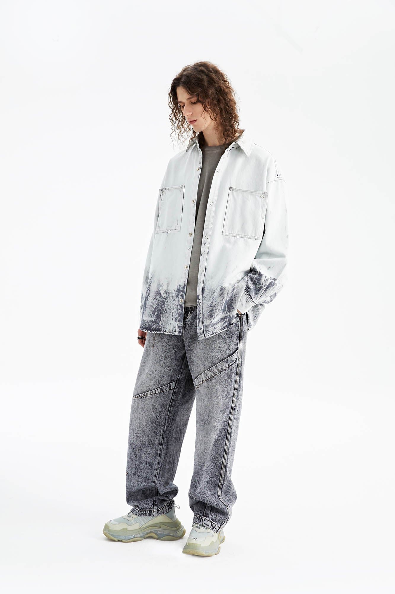 ORGANIC EMOTION Distressed Snow Mountain Tie-Dye Denim Shirt, premium urban and streetwear designers apparel on PROJECTISR.com, ORGANIC EMOTION
