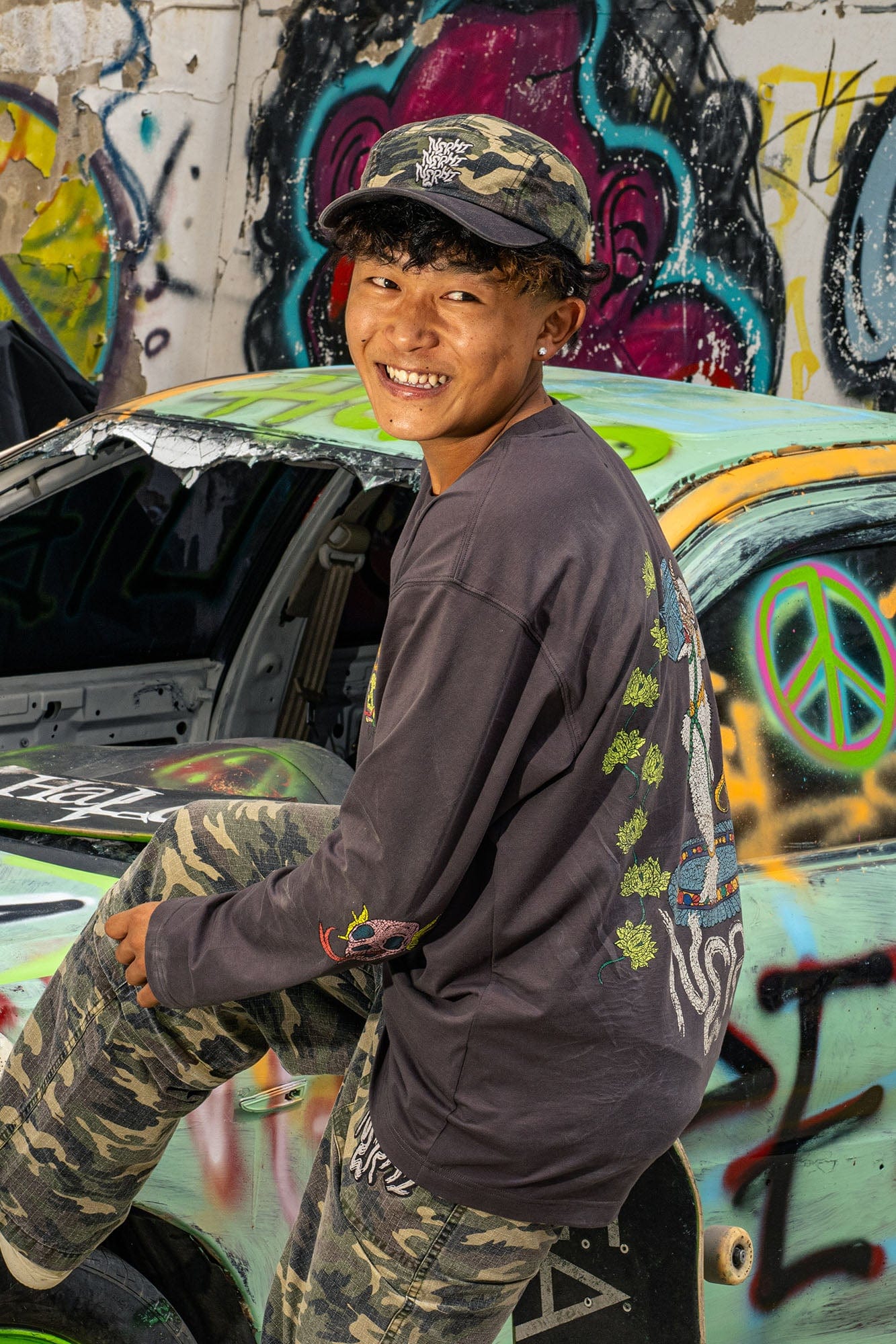 NERHI Graffiti Embroidered Camo 5-Panel Cap