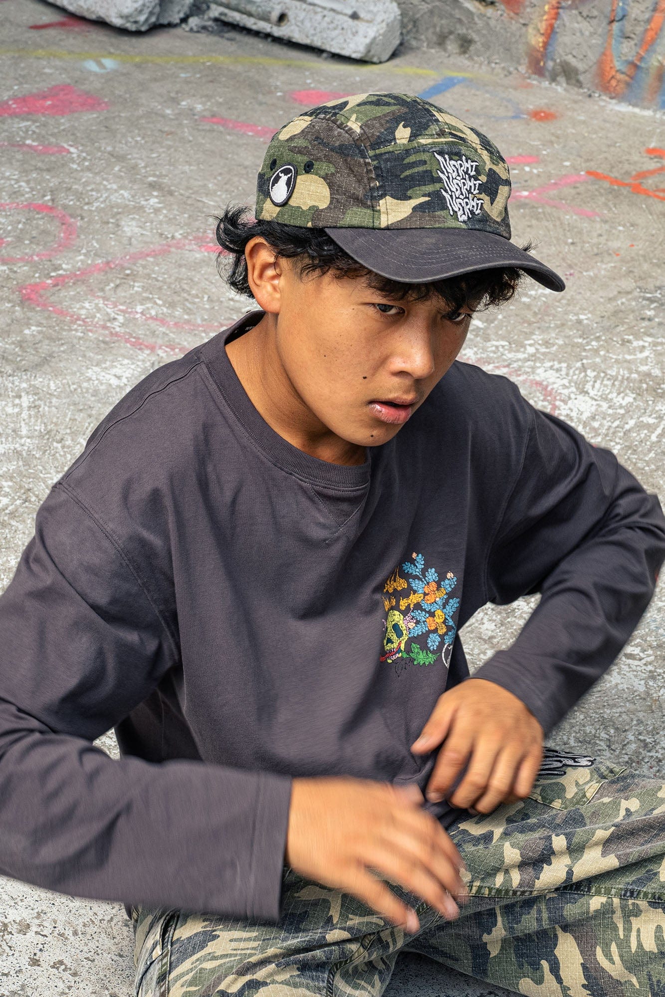 NERHI Graffiti Embroidered Camo 5-Panel Cap
