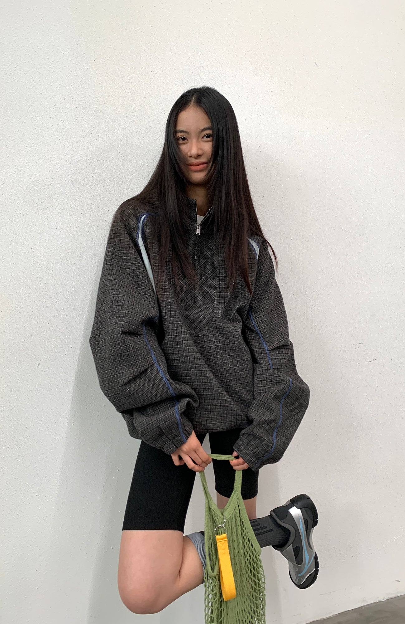 ROARINGWILD A ARCH Plaid Paneled Half-Zip Hooded Jacket