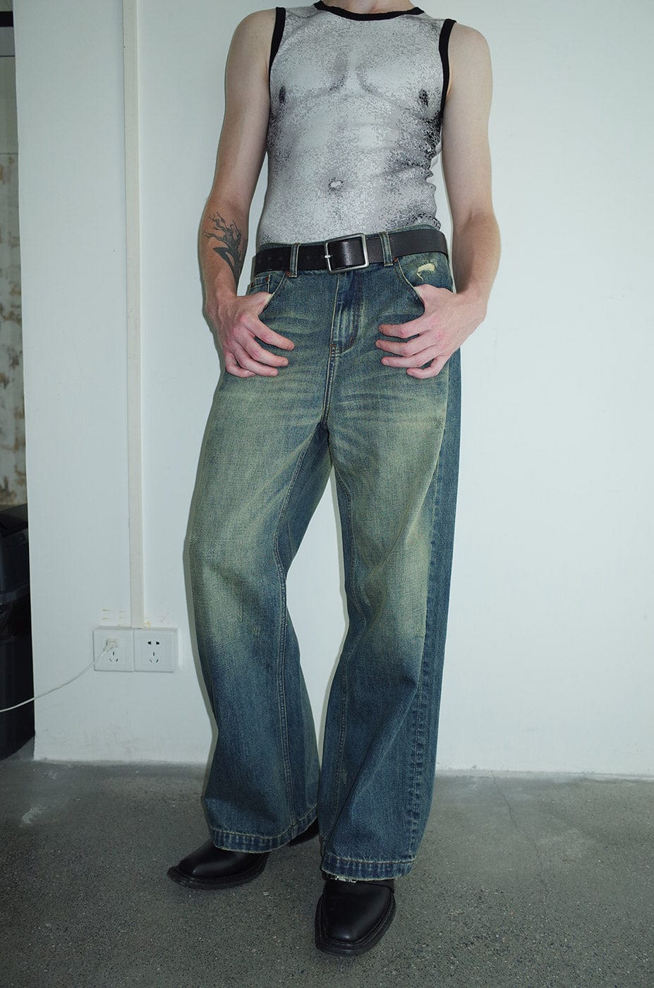 LEONSENSE Washed Straight Jeans, premium urban and streetwear designers apparel on PROJECTISR.com, LEONSENSE
