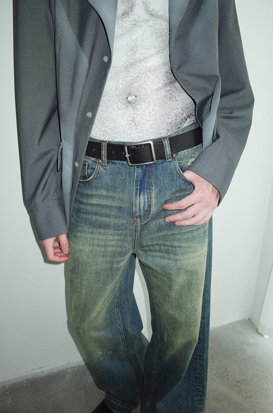 LEONSENSE Washed Straight Jeans, premium urban and streetwear designers apparel on PROJECTISR.com, LEONSENSE