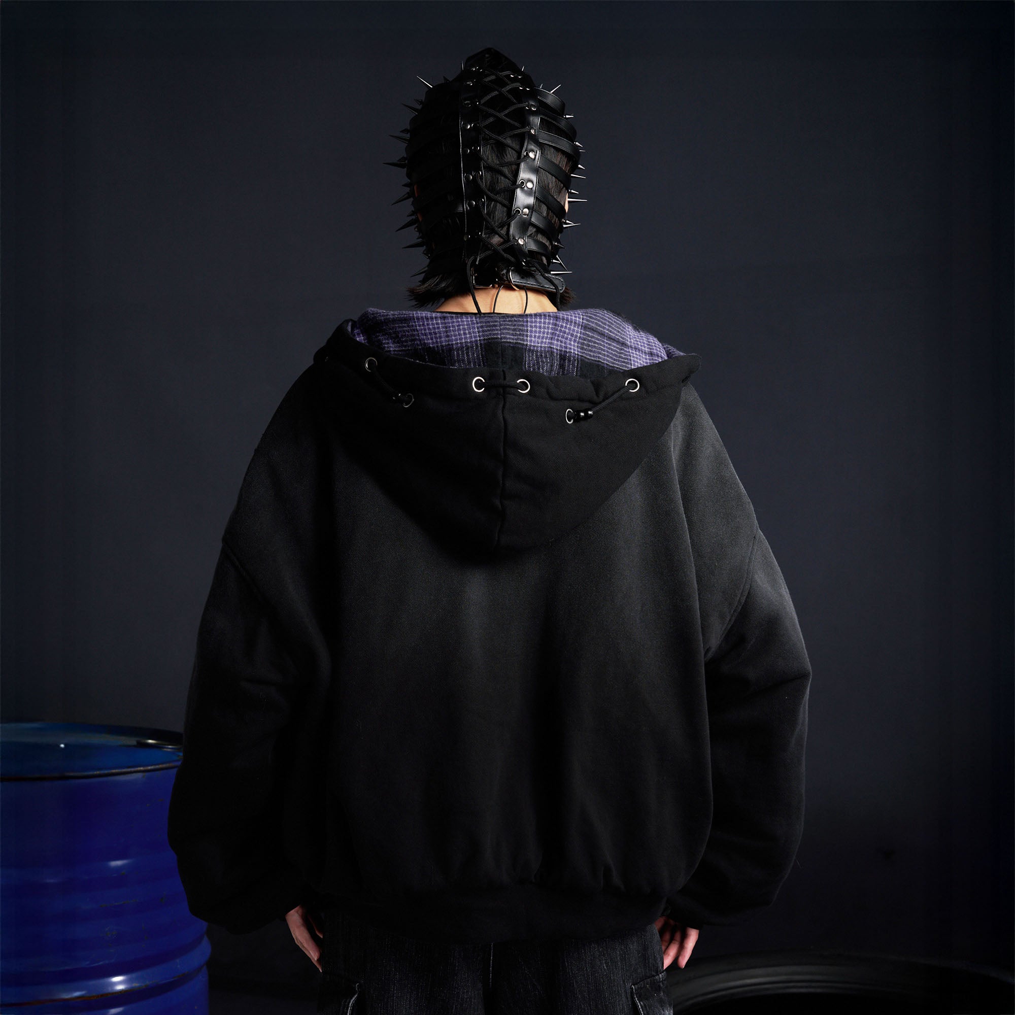 RECOVER ZONE Reversible Check & Solid Hoodie Jacket, premium urban and streetwear designers apparel on PROJECTISR.com, RECOVER ZONE