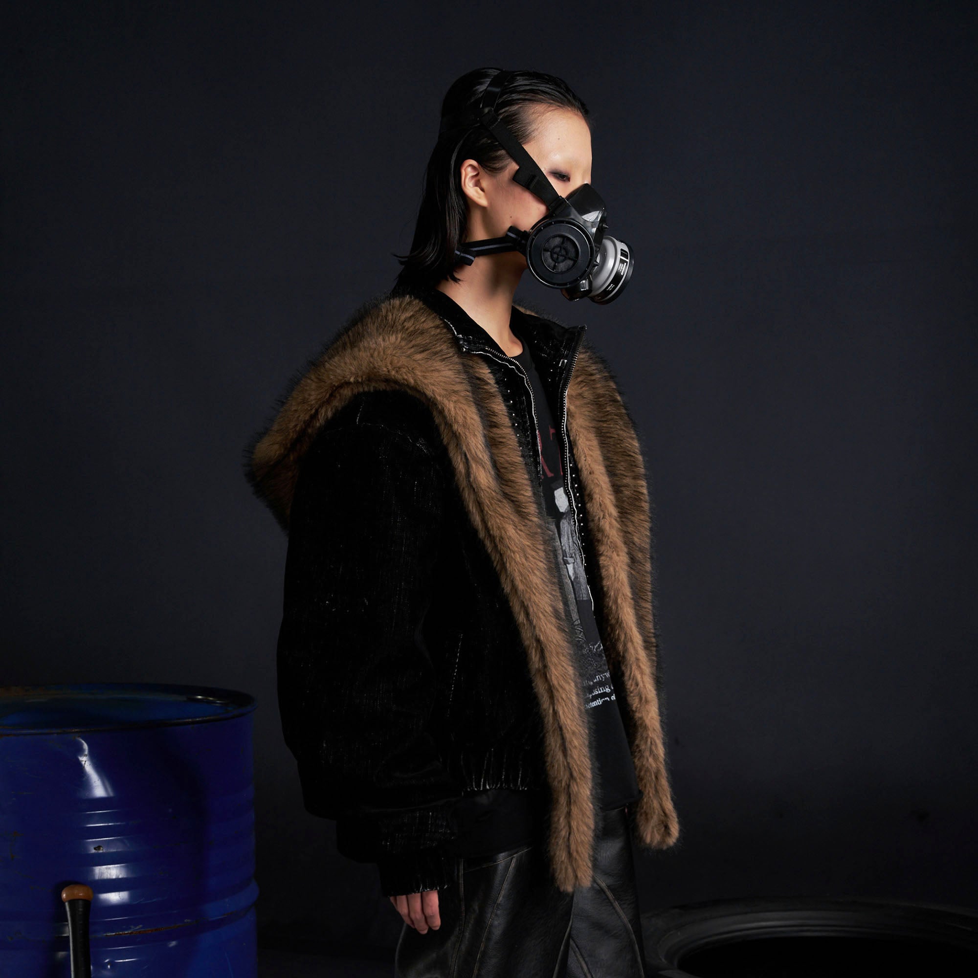 RECOVER ZONE Detachable Faux Fur Hood Studded Jacket, premium urban and streetwear designers apparel on PROJECTISR.com, RECOVER ZONE