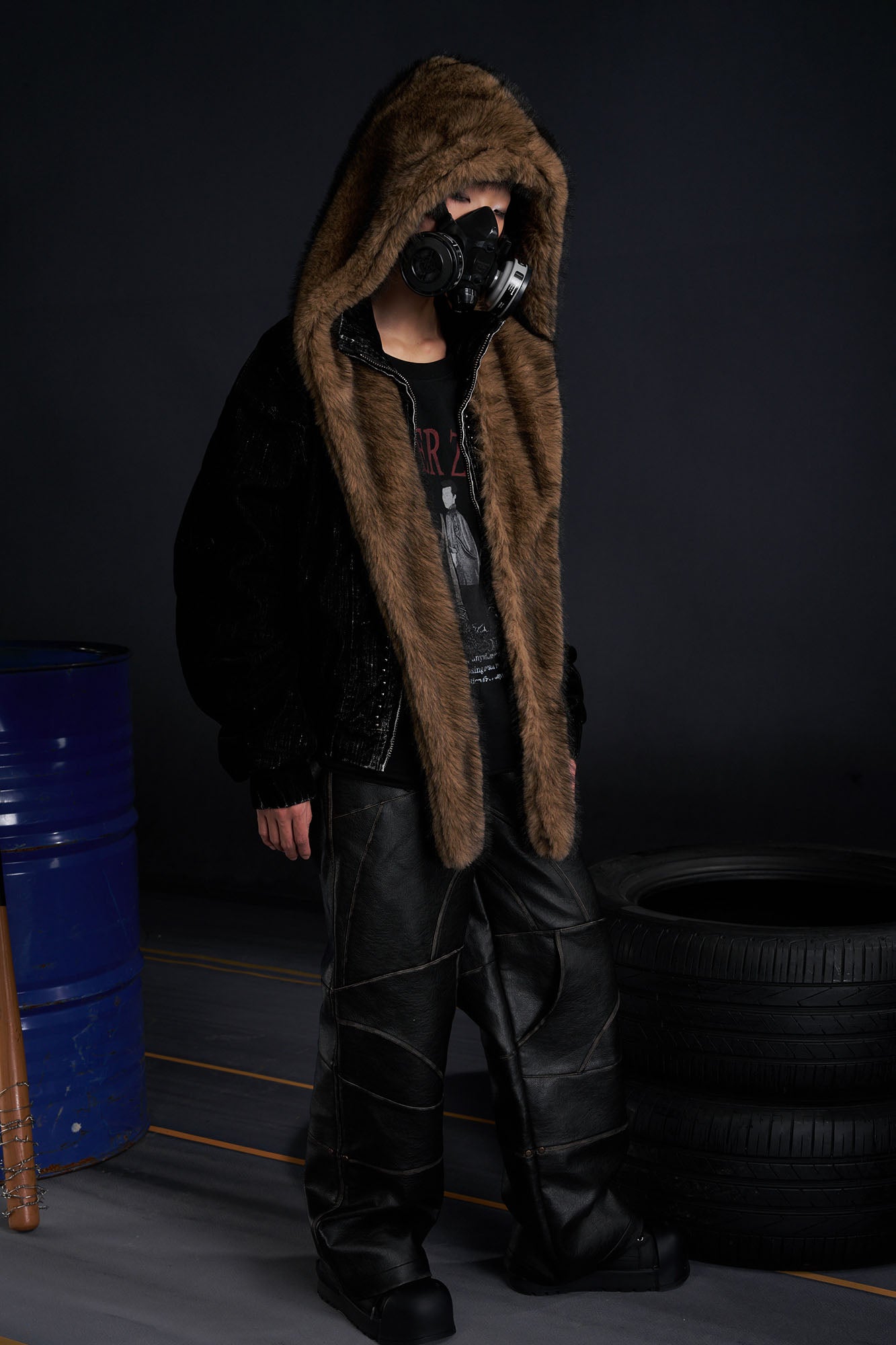 RECOVER ZONE Detachable Faux Fur Hood Studded Jacket, premium urban and streetwear designers apparel on PROJECTISR.com, RECOVER ZONE
