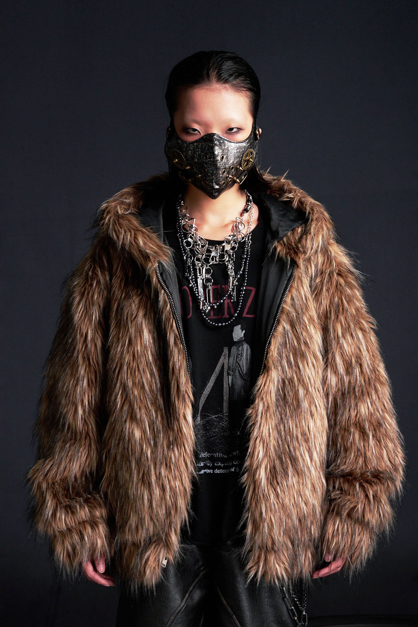 RECOVER ZONE Devil Horns Hood Detachable Strap Faux Fur Jacket, premium urban and streetwear designers apparel on PROJECTISR.com, RECOVER ZONE