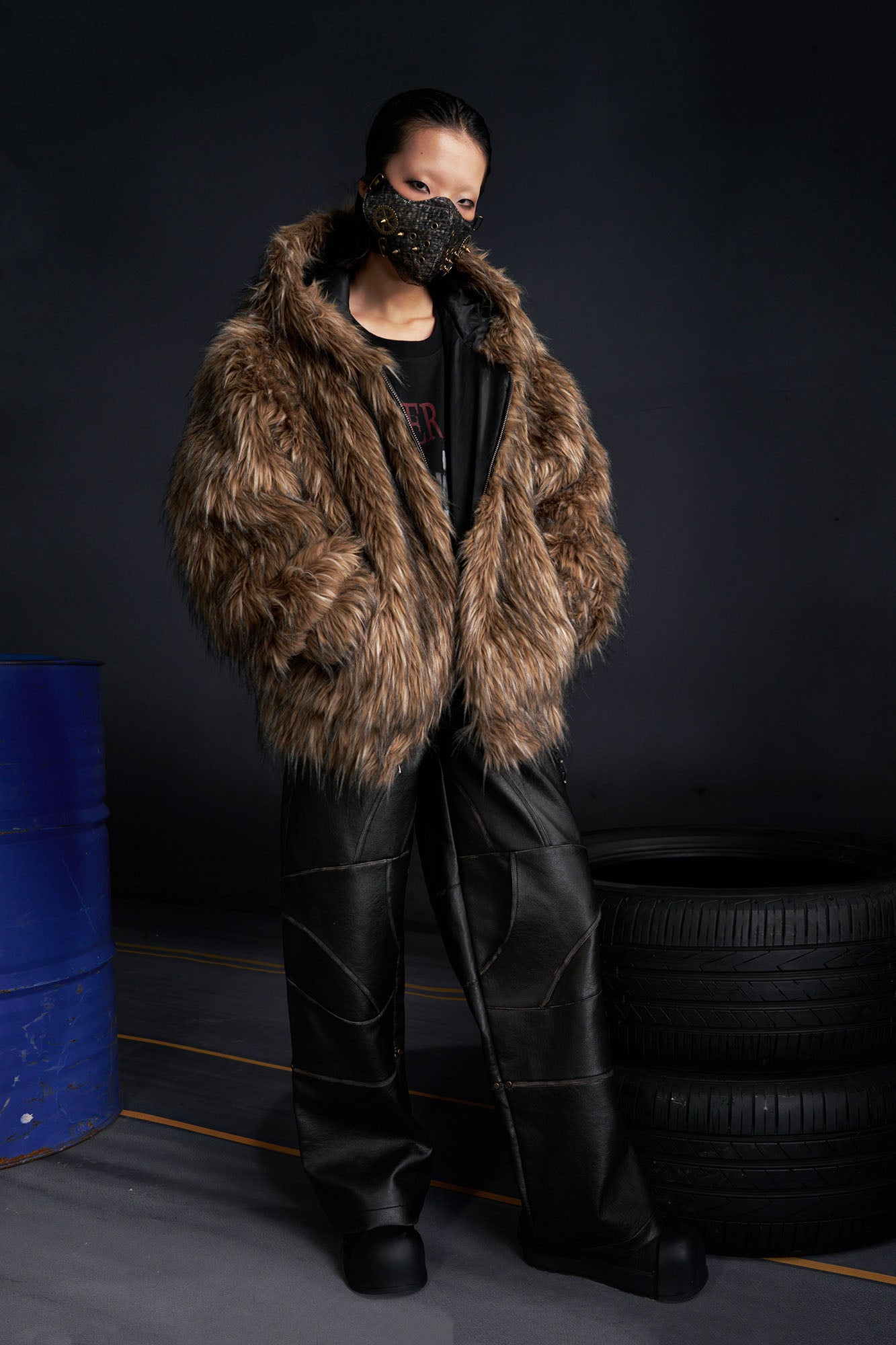 RECOVER ZONE Devil Horns Hood Detachable Strap Faux Fur Jacket, premium urban and streetwear designers apparel on PROJECTISR.com, RECOVER ZONE