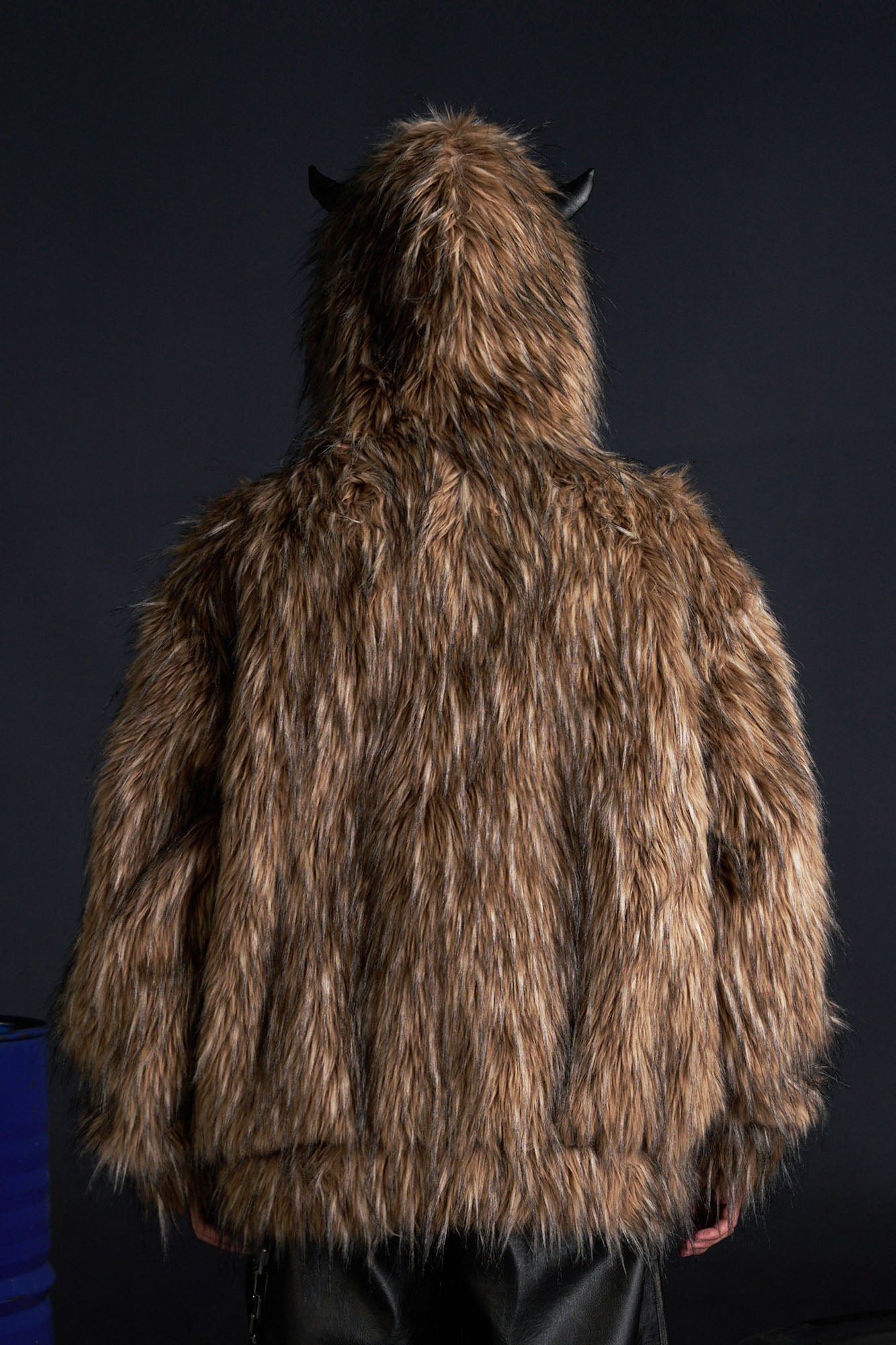 RECOVER ZONE Devil Horns Hood Detachable Strap Faux Fur Jacket, premium urban and streetwear designers apparel on PROJECTISR.com, RECOVER ZONE