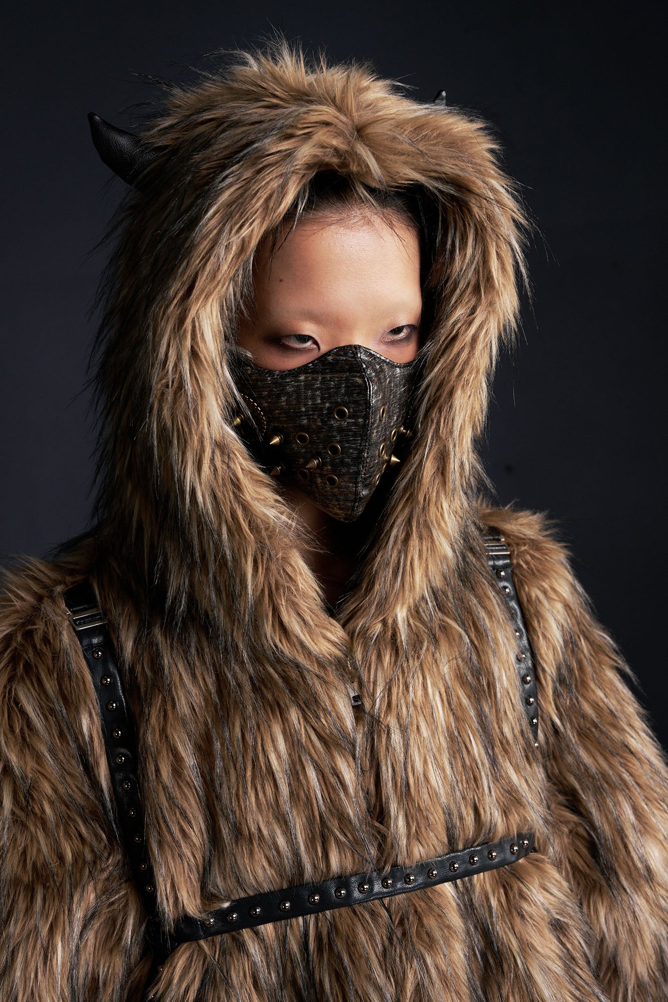 RECOVER ZONE Devil Horns Hood Detachable Strap Faux Fur Jacket, premium urban and streetwear designers apparel on PROJECTISR.com, RECOVER ZONE