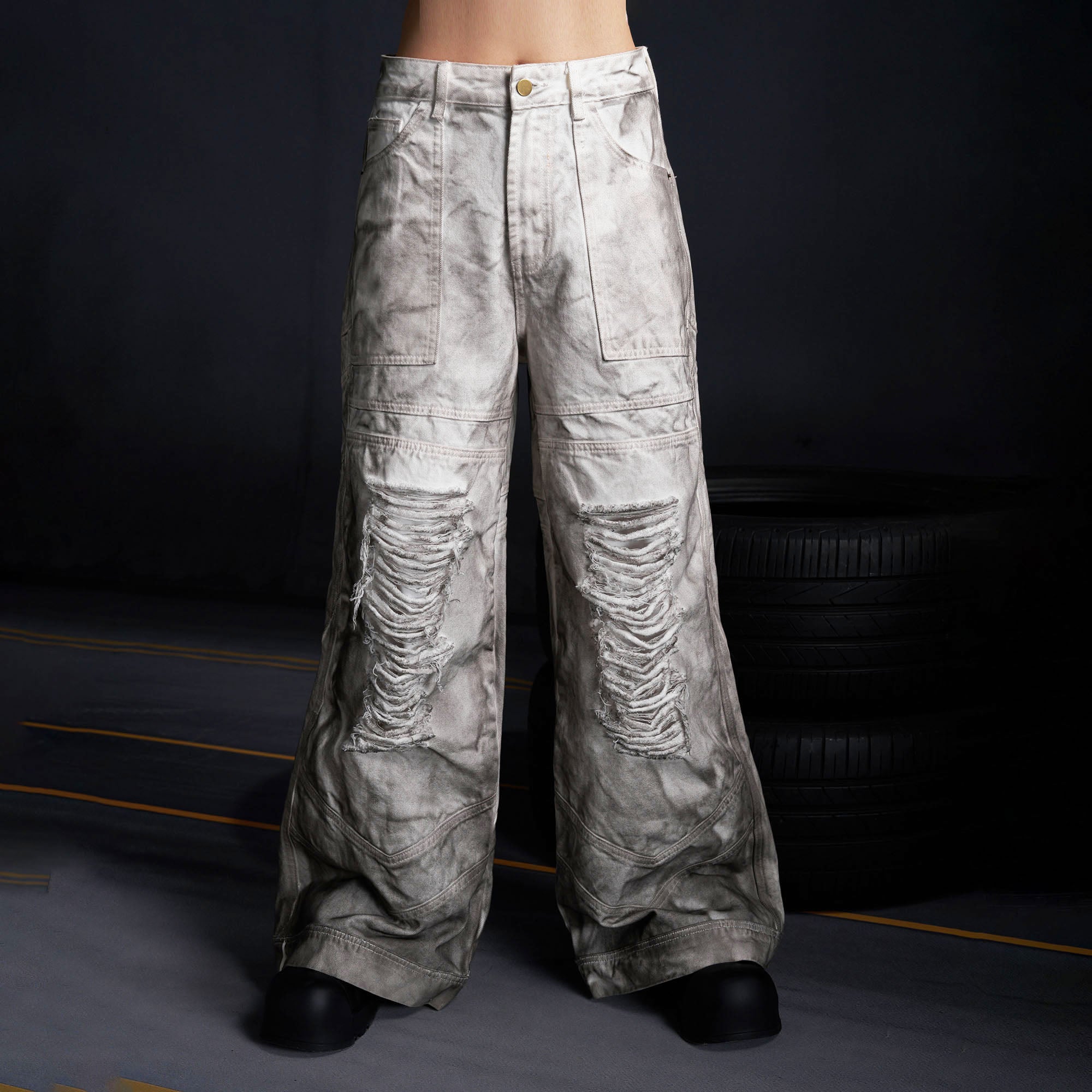 RECOVER ZONE Dirty Fit Ravaged Panel Jeans, premium urban and streetwear designers apparel on PROJECTISR.com, RECOVER ZONE
