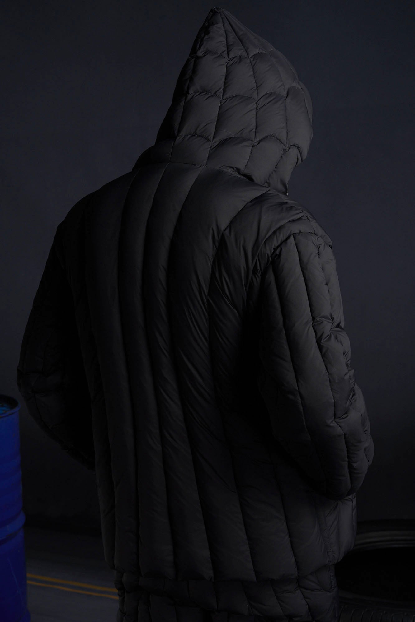 RECOVER ZONE Bat-Quilted Hooded Down Puffer Jacket, premium urban and streetwear designers apparel on PROJECTISR.com, RECOVER ZONE