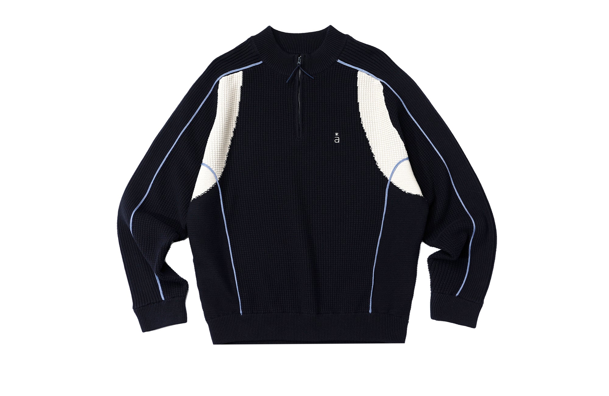 ROARINGWILD A ARCH Contrast Panel Raglan Half-Zip Sweater