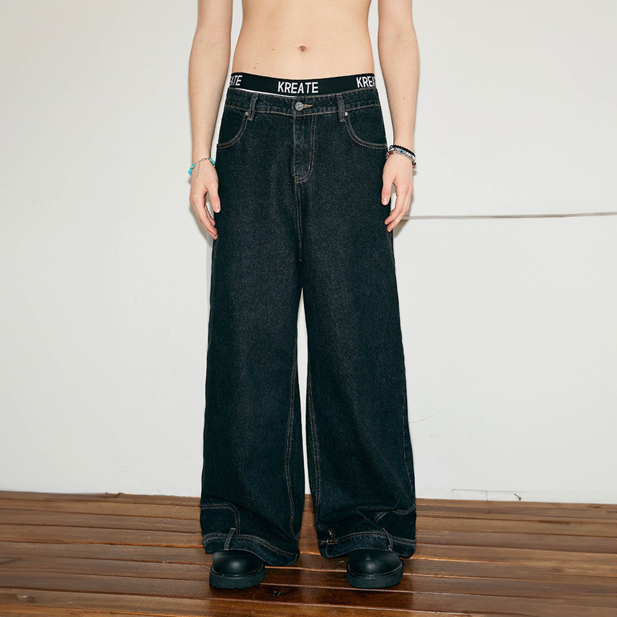 KREATE Inverted Deconstructed Baggy Jeans, premium urban and streetwear designers apparel on PROJECTISR.com, KREATE