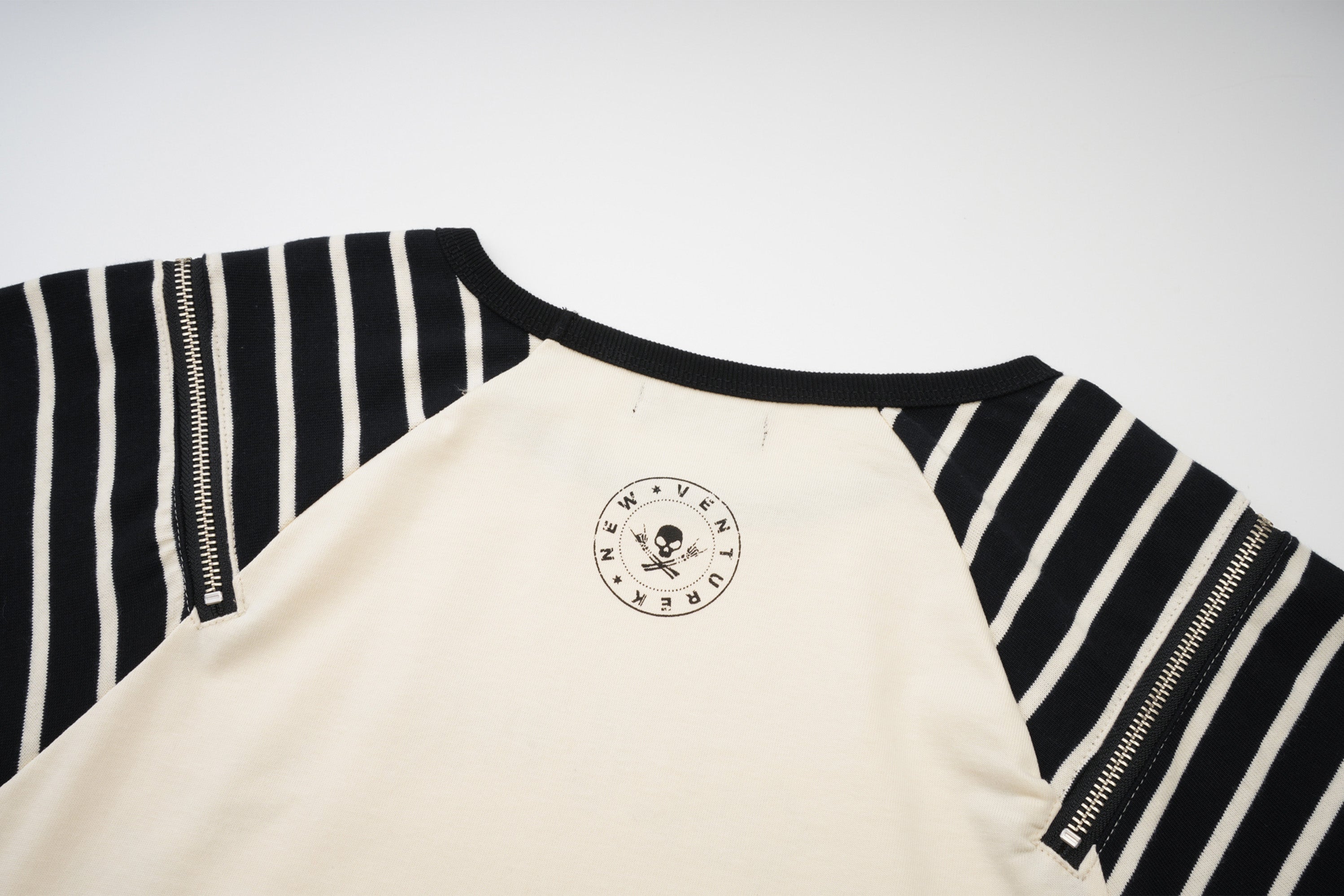 VENTUREK Punk Graphic Multi-Zip Striped Raglan Long-Sleeve Tee, premium urban and streetwear designers apparel on PROJECTISR.com, VENTUREK