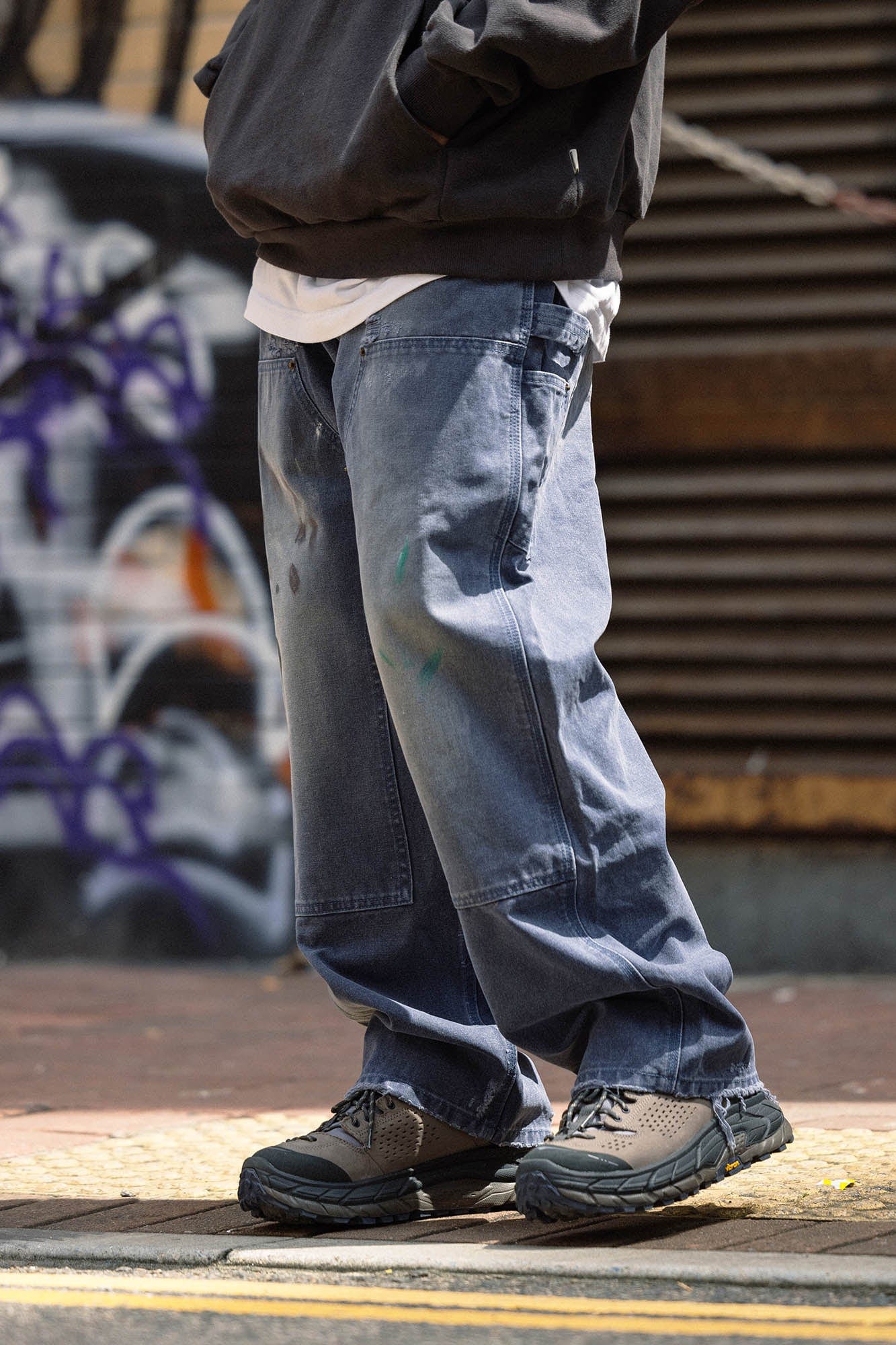 BANANA CLUB Distressed Paint-Splattered Double Knee Jeans, premium urban and streetwear designers apparel on PROJECTISR.com, BANANA CLUB