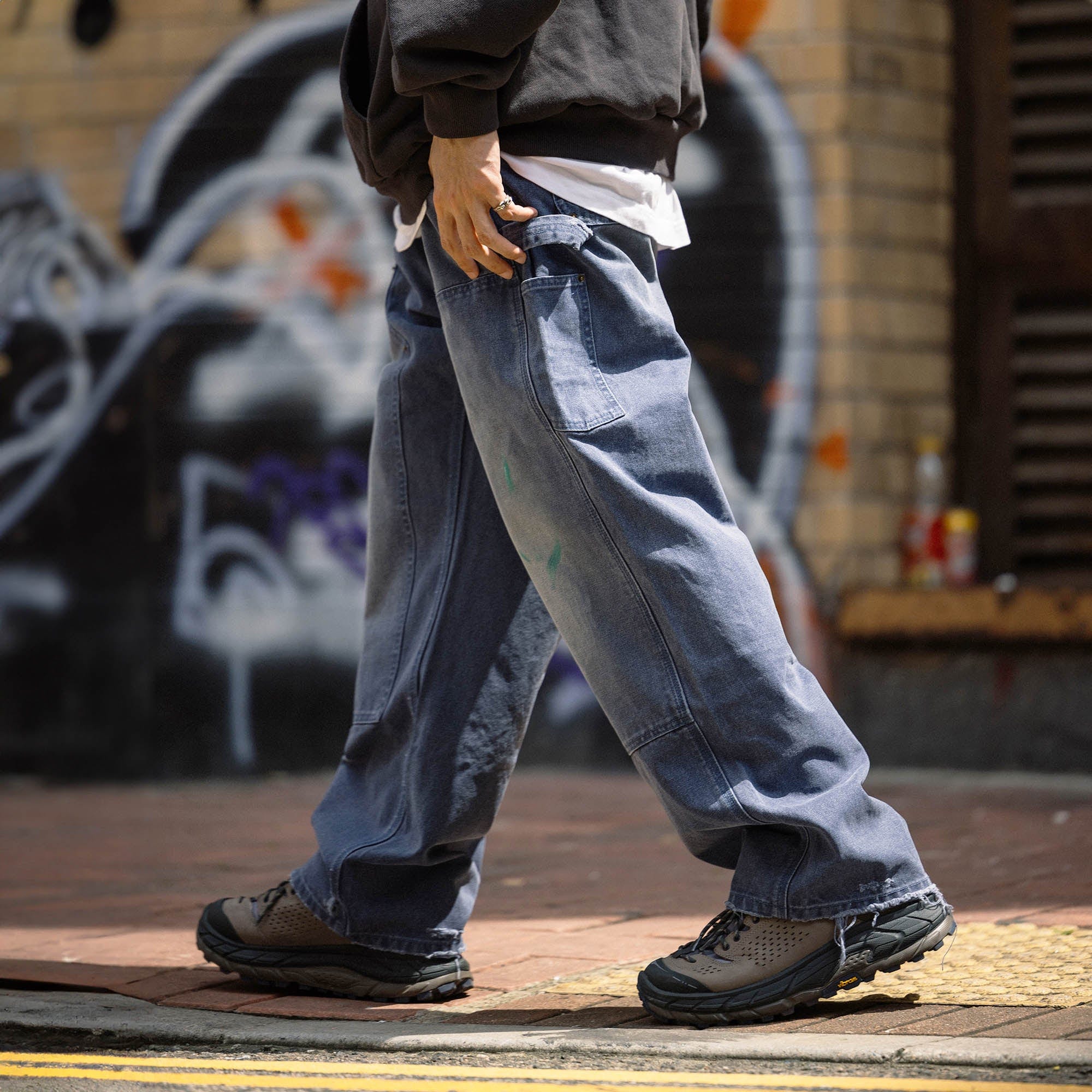 BANANA CLUB Distressed Paint-Splattered Double Knee Jeans, premium urban and streetwear designers apparel on PROJECTISR.com, BANANA CLUB