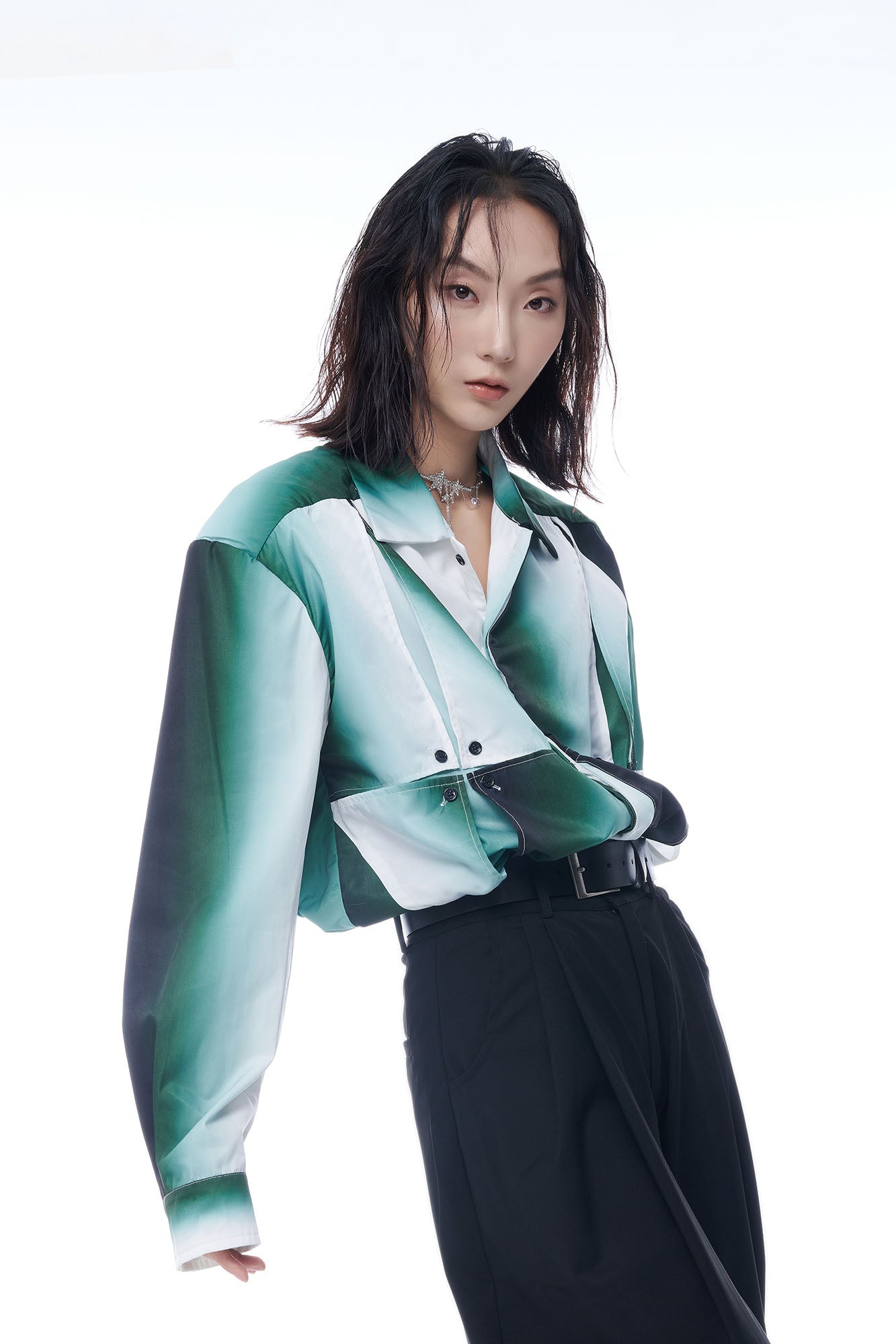 TUIMU Gradient Geometry Panel Acetate Shirt, premium urban and streetwear designers apparel on PROJECTISR.com, TUIMU