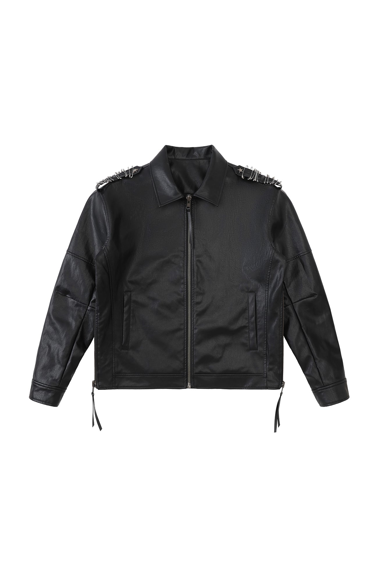 2000RSK Pin-Shoulder Faux Leather Biker Jacket