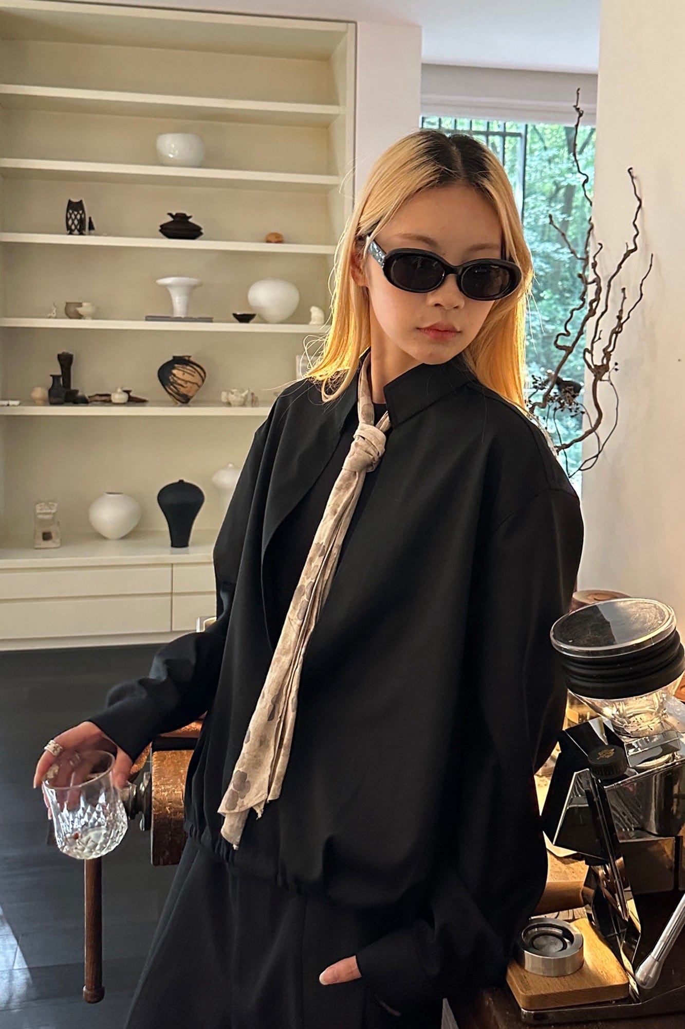 OKAYTHXBYE Multi-Wear Floral Scarf Mandarin Collar Shirt, premium urban and streetwear designers apparel on PROJECTISR.com, OKAYTHXBYE